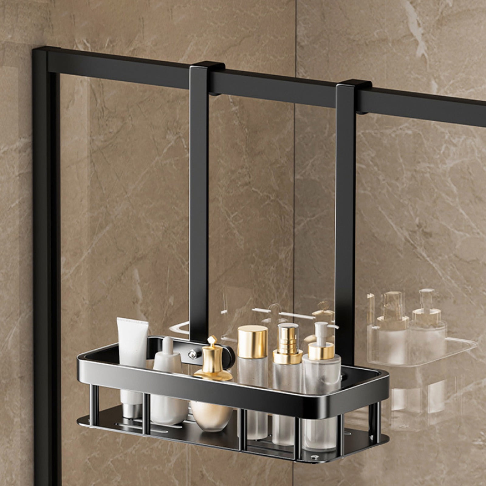 Kdkad 1-Tier Over-the-Door Hanging Shower Caddy - Large Capacity Rust-Proof Bath Organizer, No Drilling Sturdy Shower Shelf & Basket Storage Rack for Bathroom, Space-Saving Design 1-Tier Black - Image 7