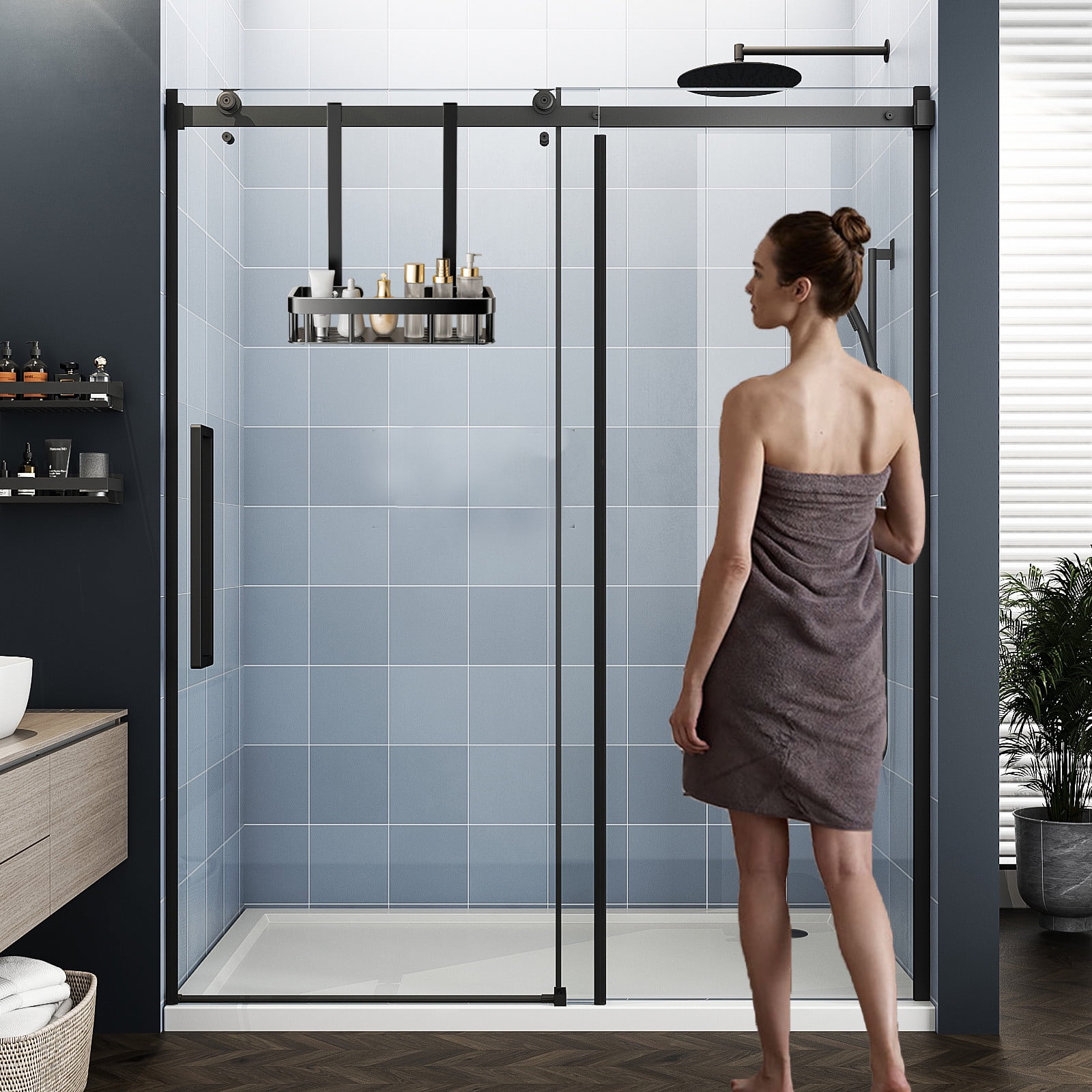 Kdkad 1-Tier Over-the-Door Hanging Shower Caddy - Large Capacity Rust-Proof Bath Organizer, No Drilling Sturdy Shower Shelf & Basket Storage Rack for Bathroom, Space-Saving Design 1-Tier Black - Image 8