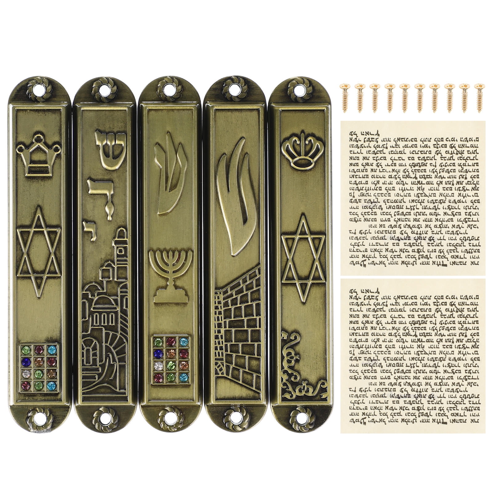 HOOWIFFY 5Pcs Judaica Metal Mezuzah Adornment with Retro Style for House and Office Decor - Image 1