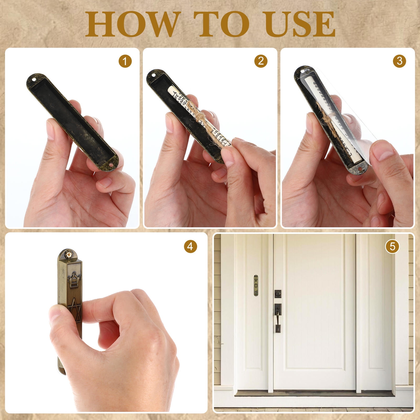 HOOWIFFY 5Pcs Judaica Metal Mezuzah Adornment with Retro Style for House and Office Decor - Image 3