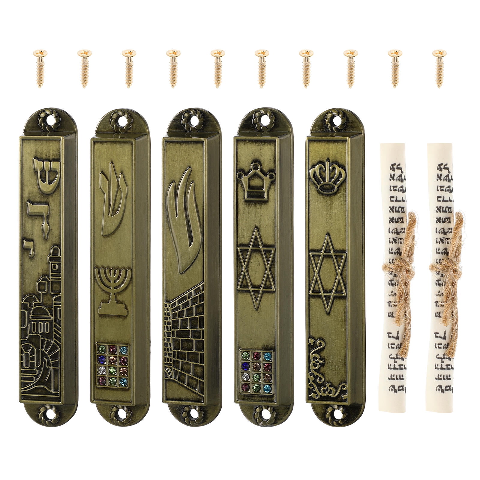 HOOWIFFY 5Pcs Judaica Metal Mezuzah Adornment with Retro Style for House and Office Decor - Image 5