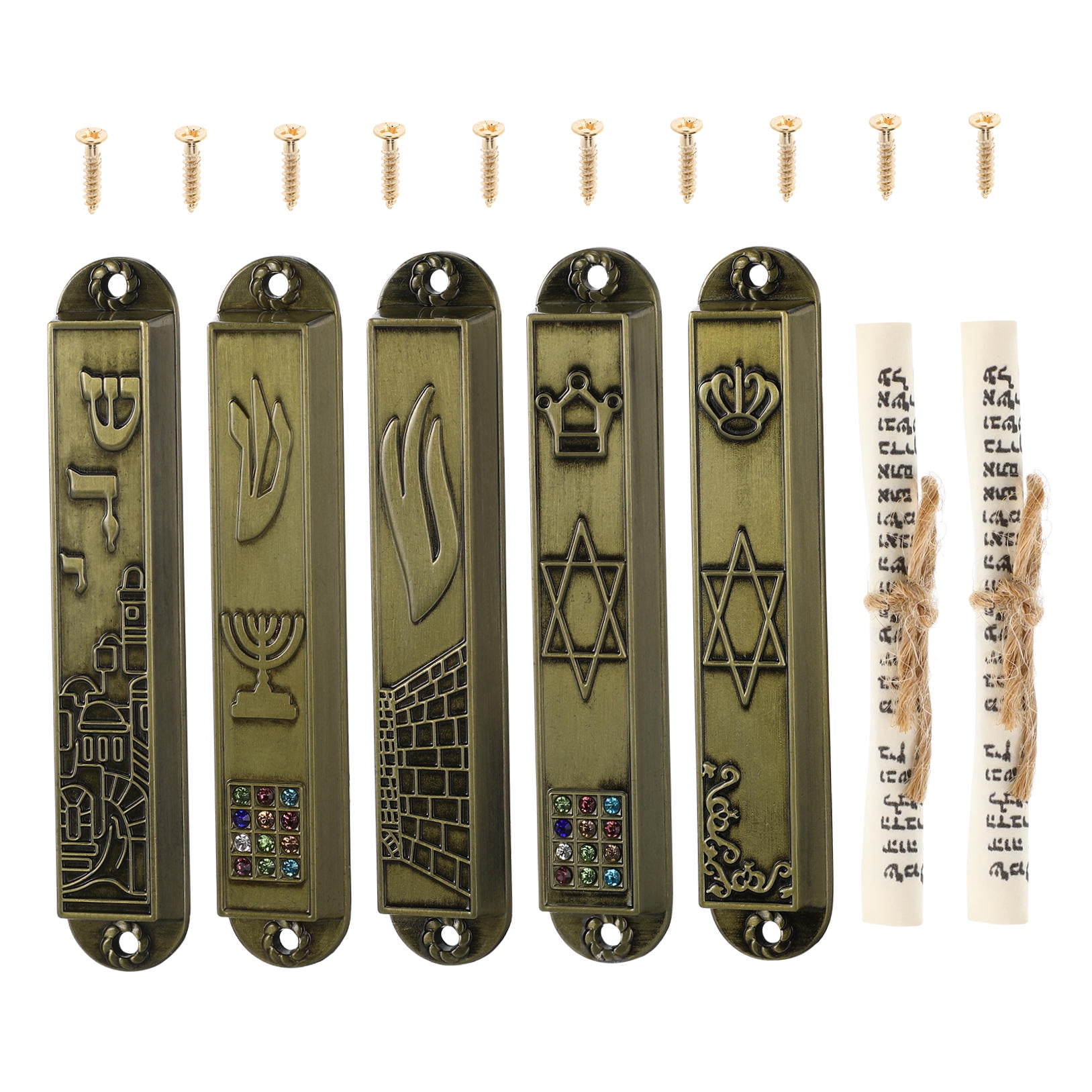 HOOWIFFY 5Pcs Judaica Metal Mezuzah Adornment with Retro Style for House and Office Decor - Image 6