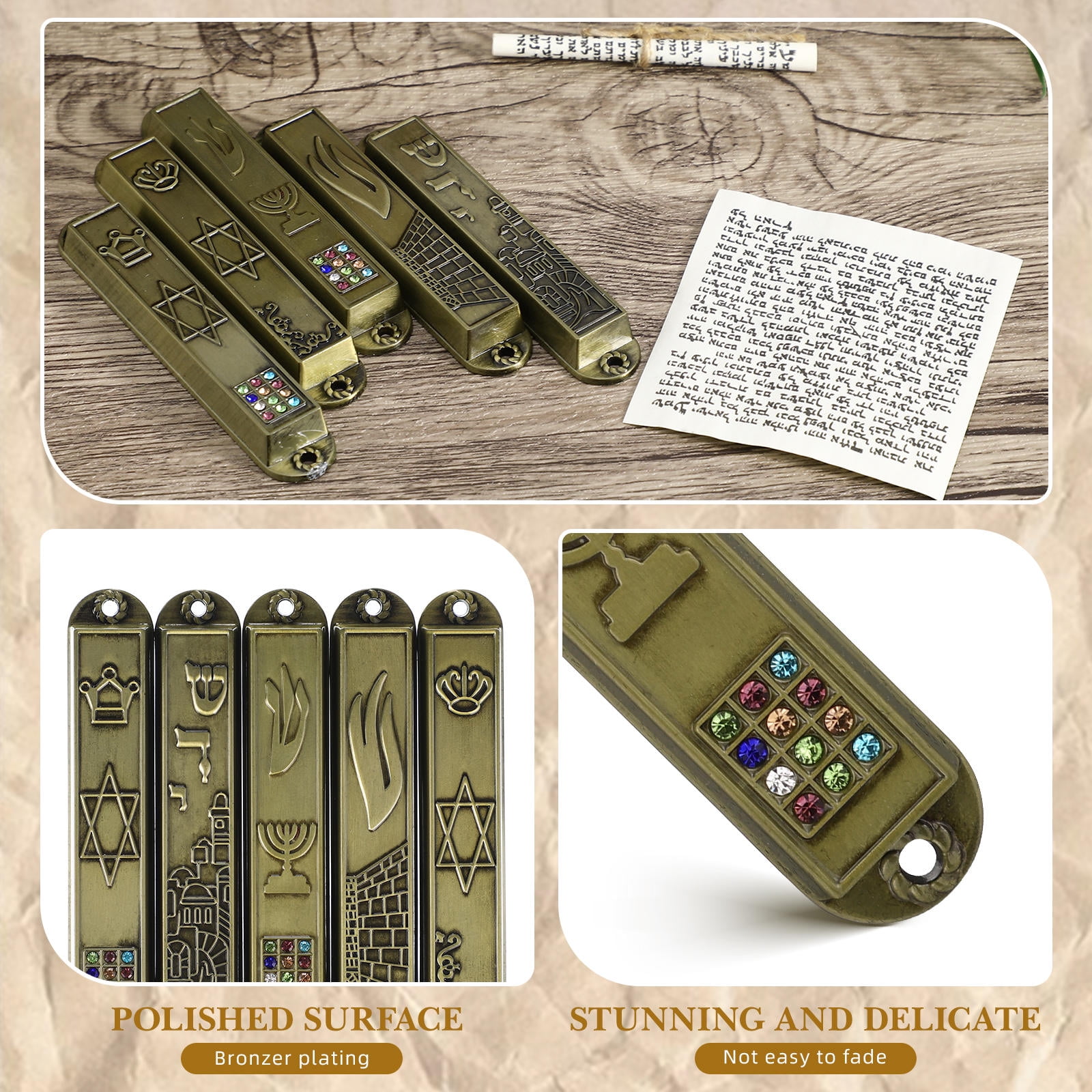 HOOWIFFY 5Pcs Judaica Metal Mezuzah Adornment with Retro Style for House and Office Decor - Image 7