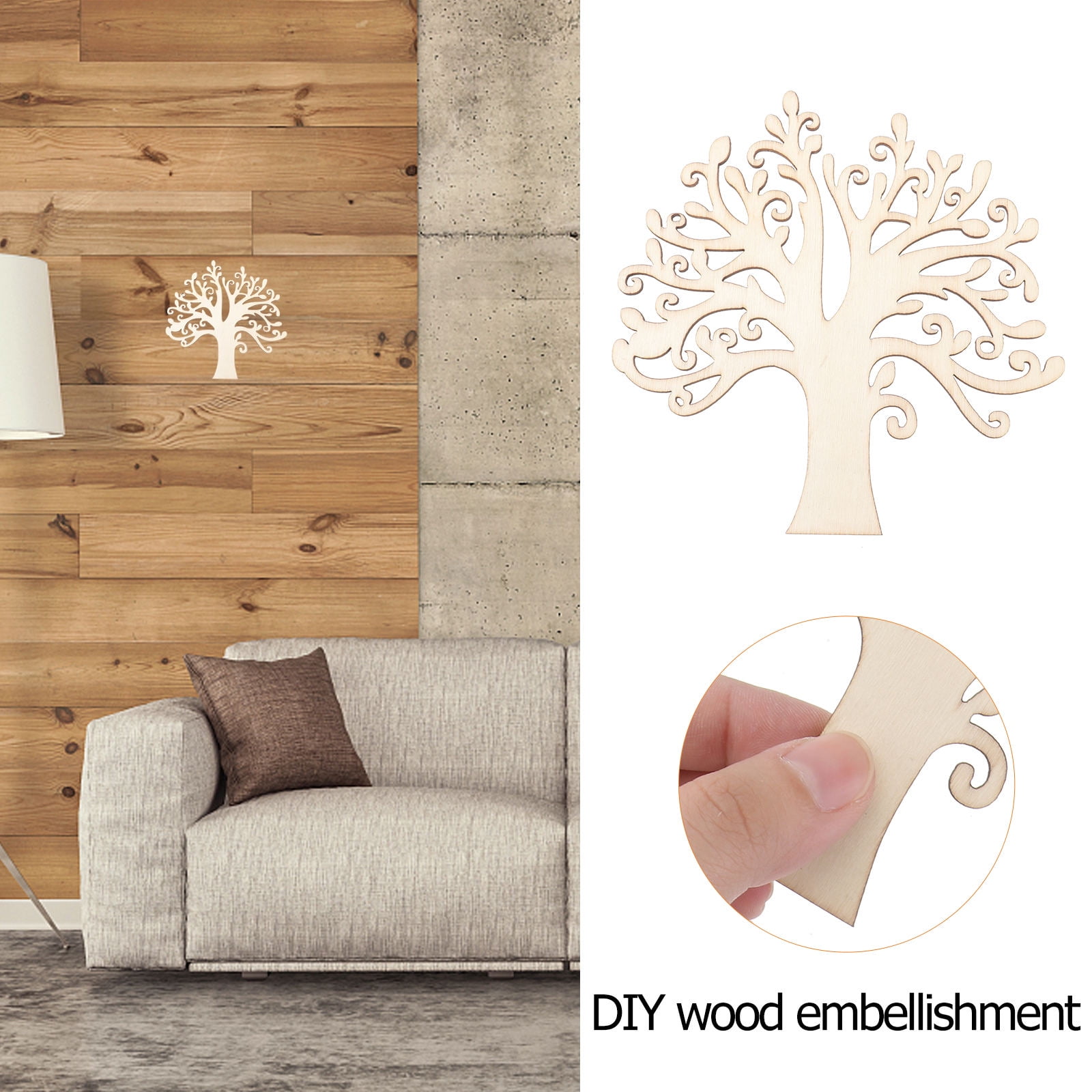10pcs Family Tree Cutouts Craft, Unfinished Wood Tree Slices DIY Ornaments Decorative Hanging Wooden Chips for Wedding Party Crafts 4.9in - Image 7
