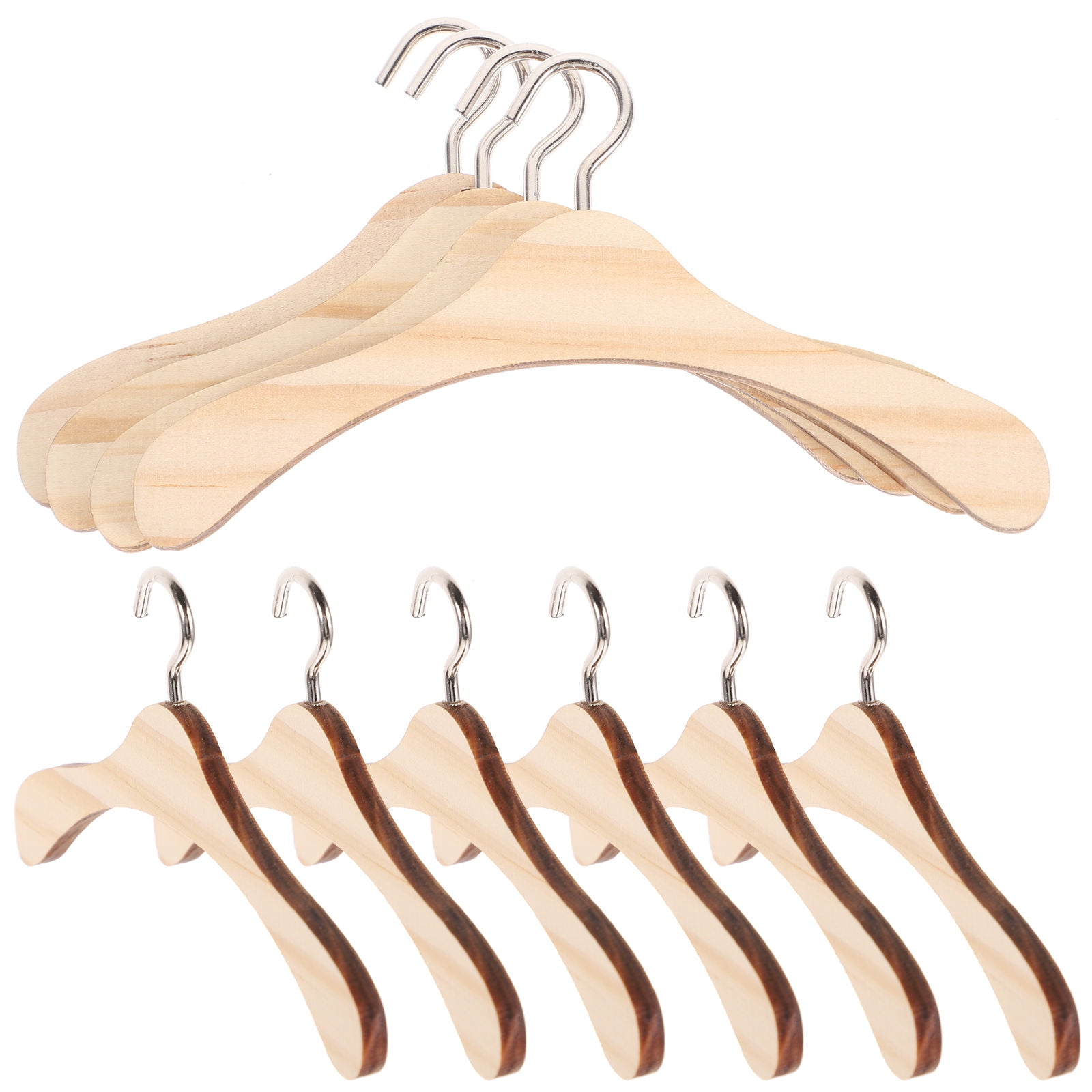 WHAMVOX 10 Pcs Mini Wooden Clothes Rack Hangers Clothing Kids Toys Baby - Image 1