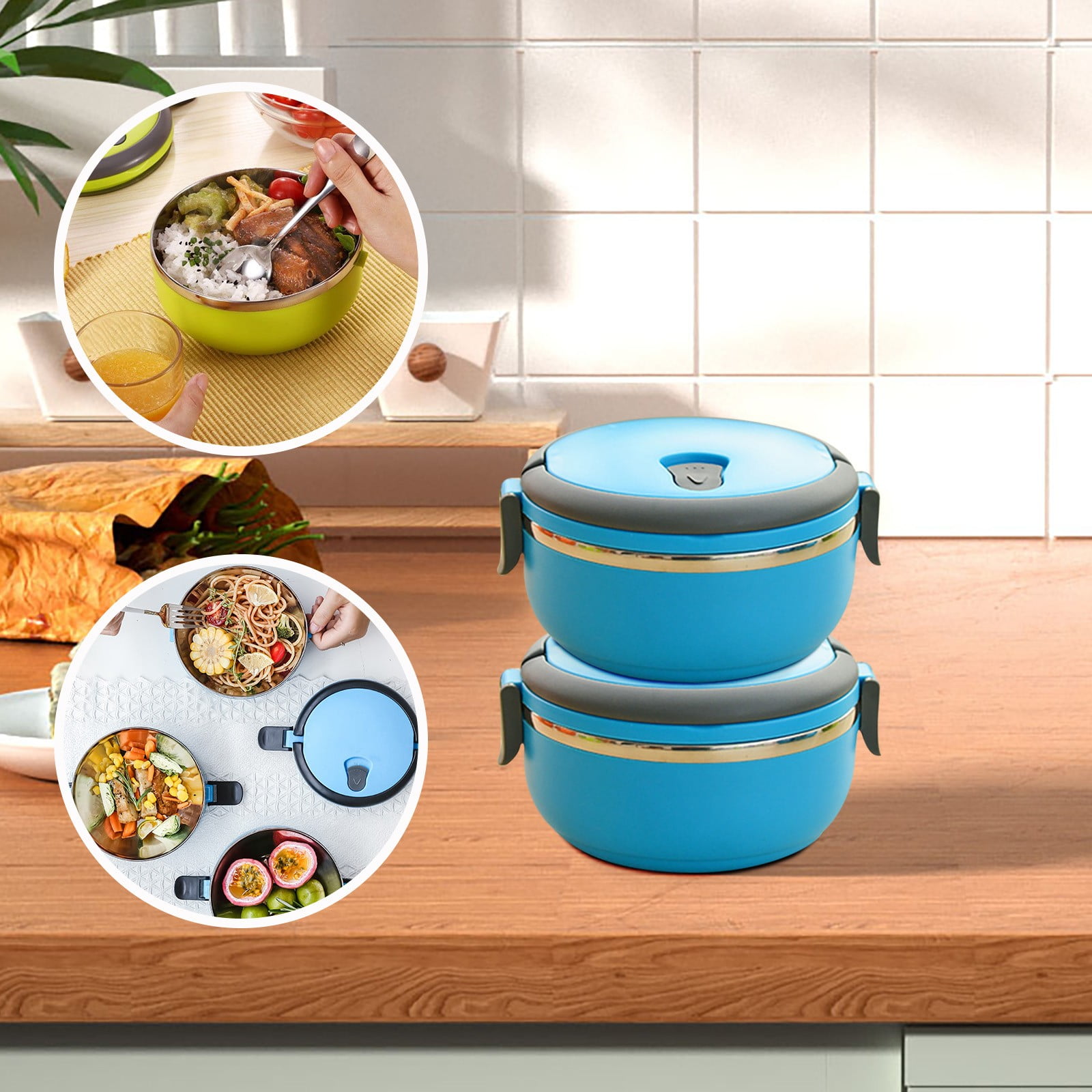 Darzheoy Lunch Box Containers for Hot Food, Portable Lunch Box Stainless Steel Insulated Food Storage Container for Outdoor Camping Picnic Blue - Image 3