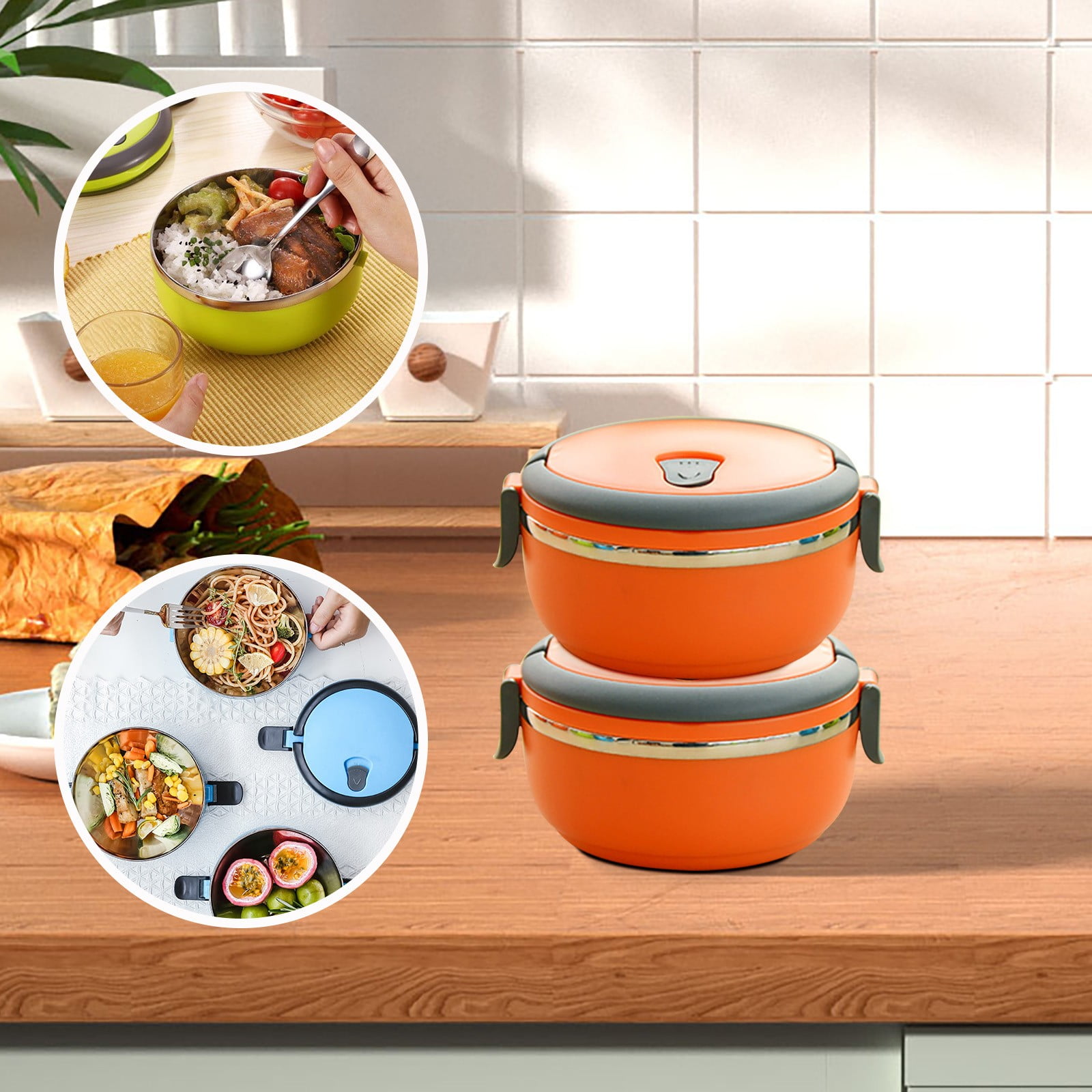Darzheoy Lunch Box Containers for Hot Food, Portable Lunch Box Stainless Steel Insulated Food Storage Container for Outdoor Camping Picnic Orange - Image 3