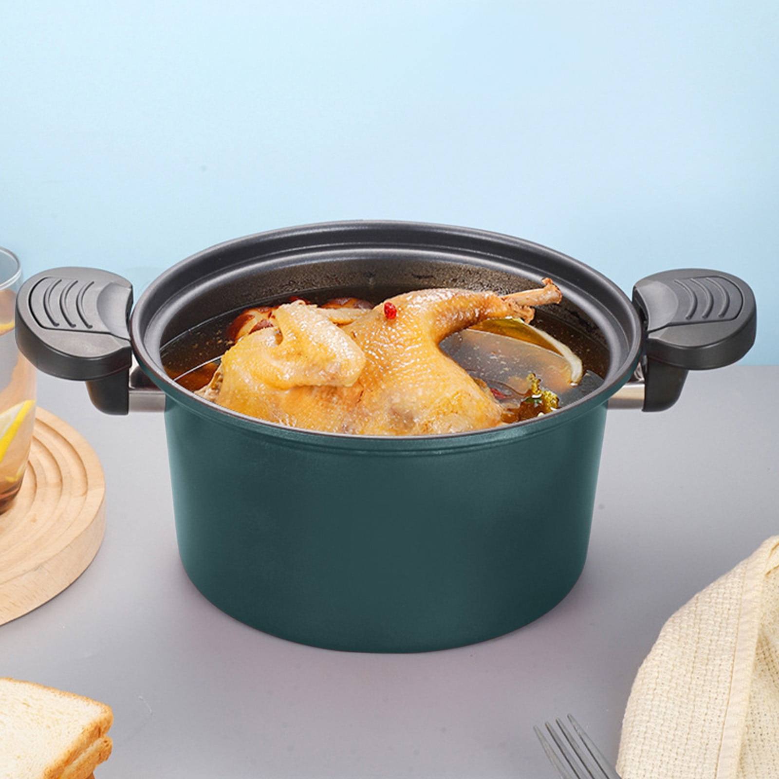 Darzheoy Nonstick Ceramic Coated Sauce Pan with Lid, Crock Pot with Twist & Lock Handles, Micro Pressure Cooker Versatile Cookware for Stovetops, Easy to Clean Green - Image 5