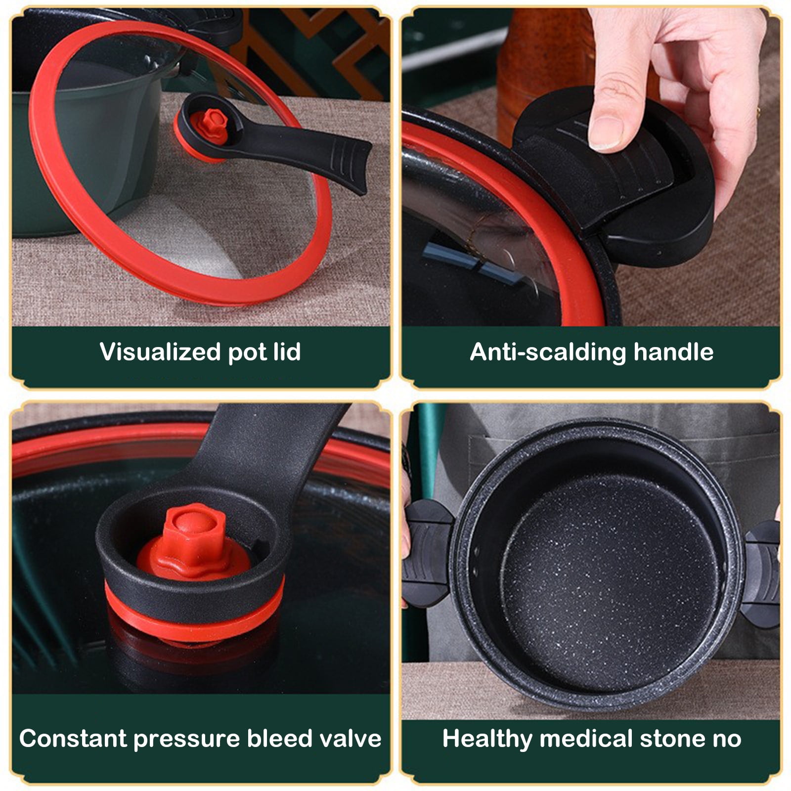 Darzheoy Nonstick Ceramic Coated Sauce Pan with Lid, Crock Pot with Twist & Lock Handles, Micro Pressure Cooker Versatile Cookware for Stovetops, Easy to Clean Green - Image 6