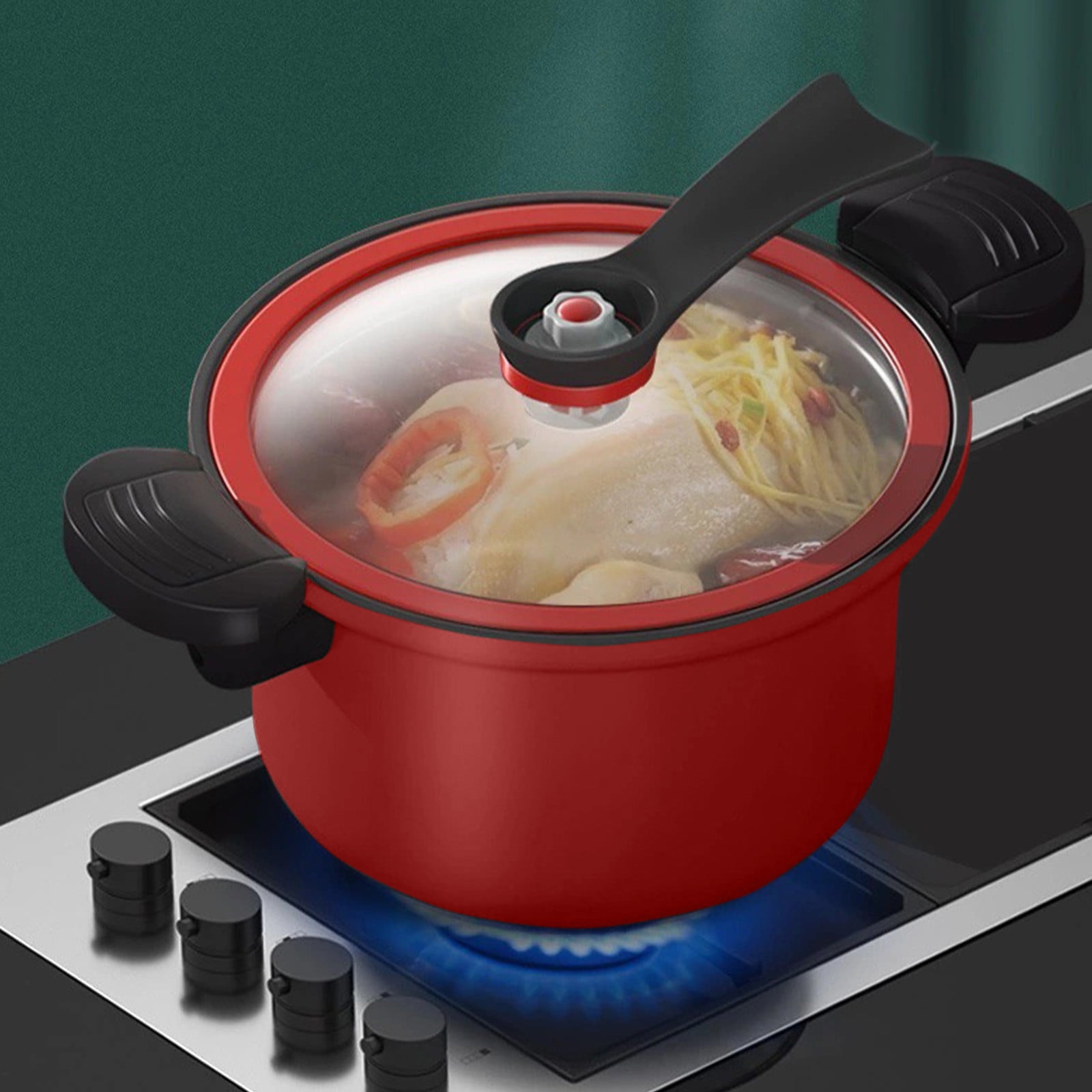 Darzheoy Nonstick Ceramic Coated Sauce Pan with Lid, Crock Pot with Twist & Lock Handles, Micro Pressure Cooker Versatile Cookware for Stovetops, Easy to Clean Red - Image 3