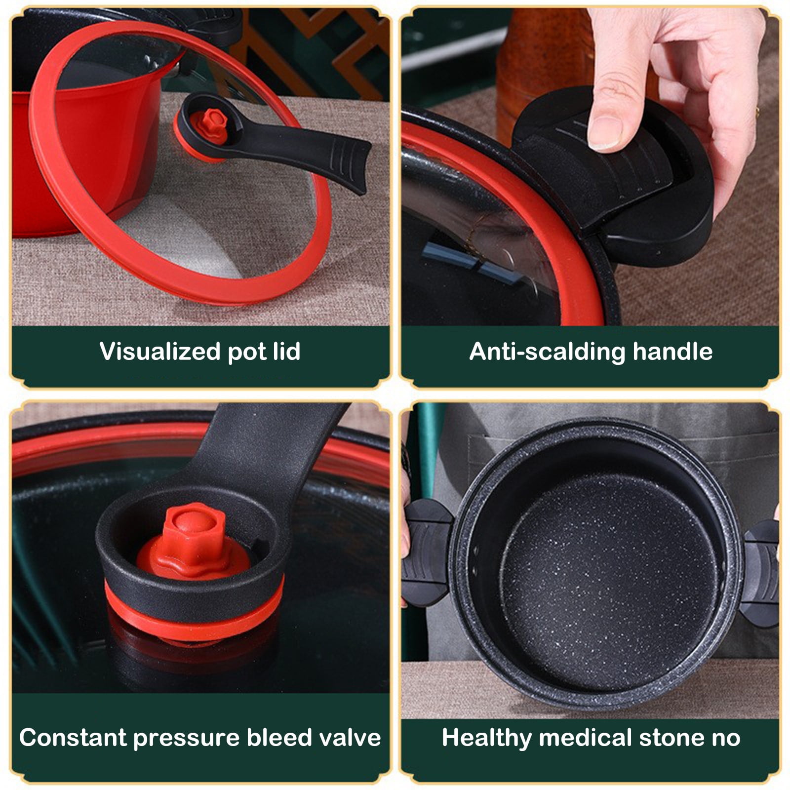 Darzheoy Nonstick Ceramic Coated Sauce Pan with Lid, Crock Pot with Twist & Lock Handles, Micro Pressure Cooker Versatile Cookware for Stovetops, Easy to Clean Red - Image 4