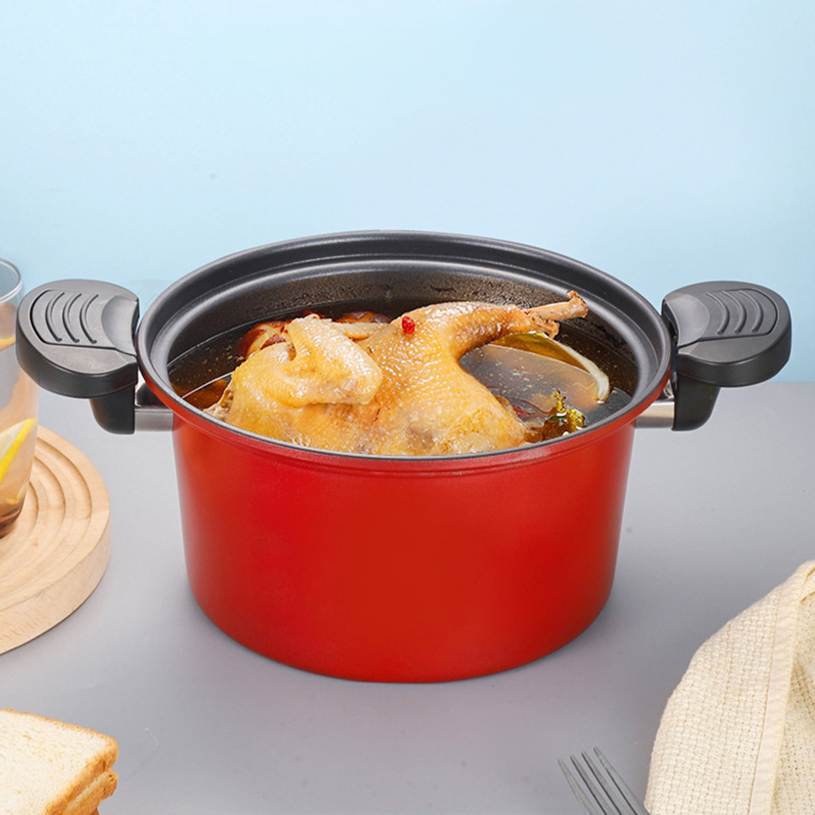 Darzheoy Nonstick Ceramic Coated Sauce Pan with Lid, Crock Pot with Twist & Lock Handles, Micro Pressure Cooker Versatile Cookware for Stovetops, Easy to Clean Red - Image 6