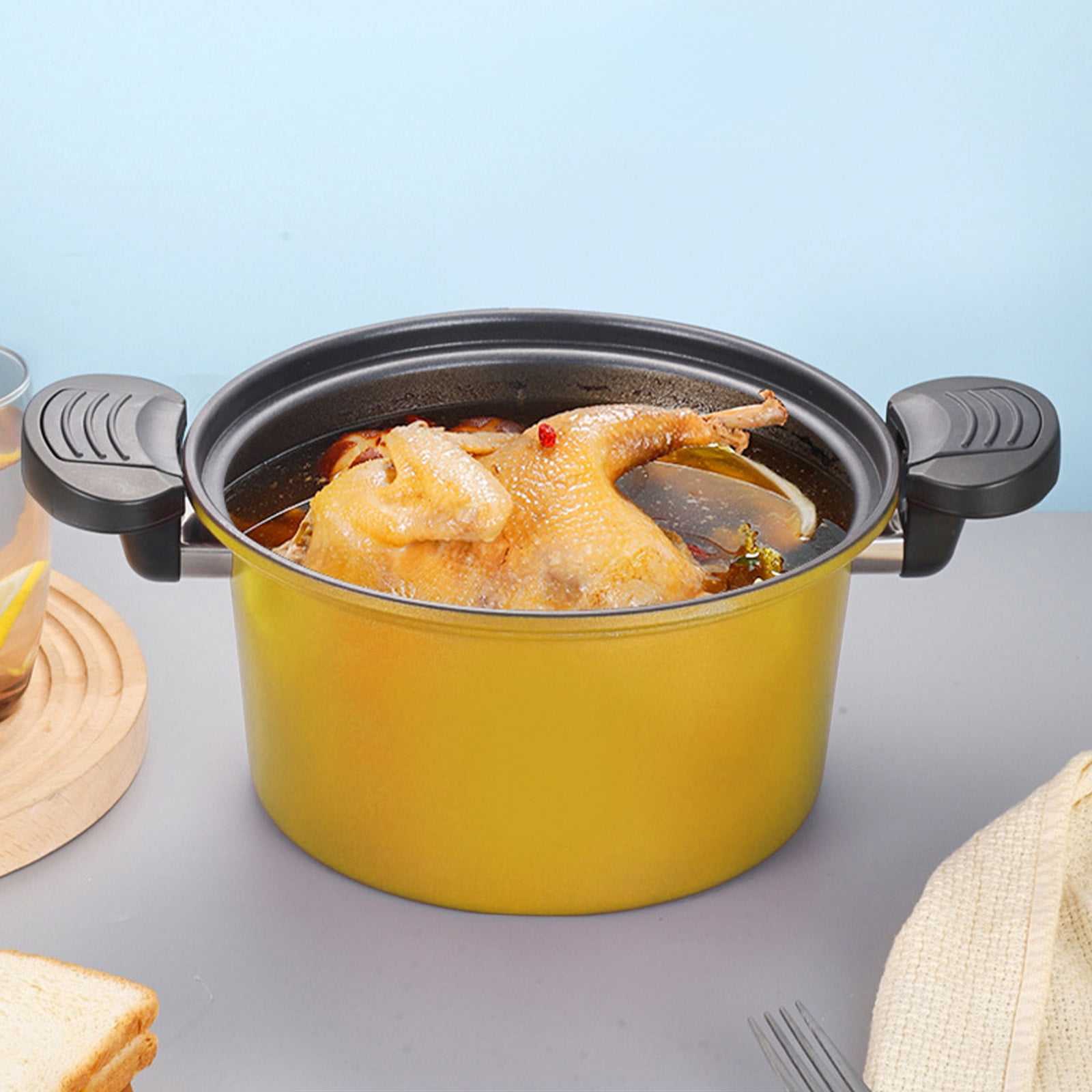 Darzheoy Nonstick Ceramic Coated Sauce Pan with Lid, Crock Pot with Twist & Lock Handles, Micro Pressure Cooker Versatile Cookware for Stovetops, Easy to Clean Yellow - Image 3