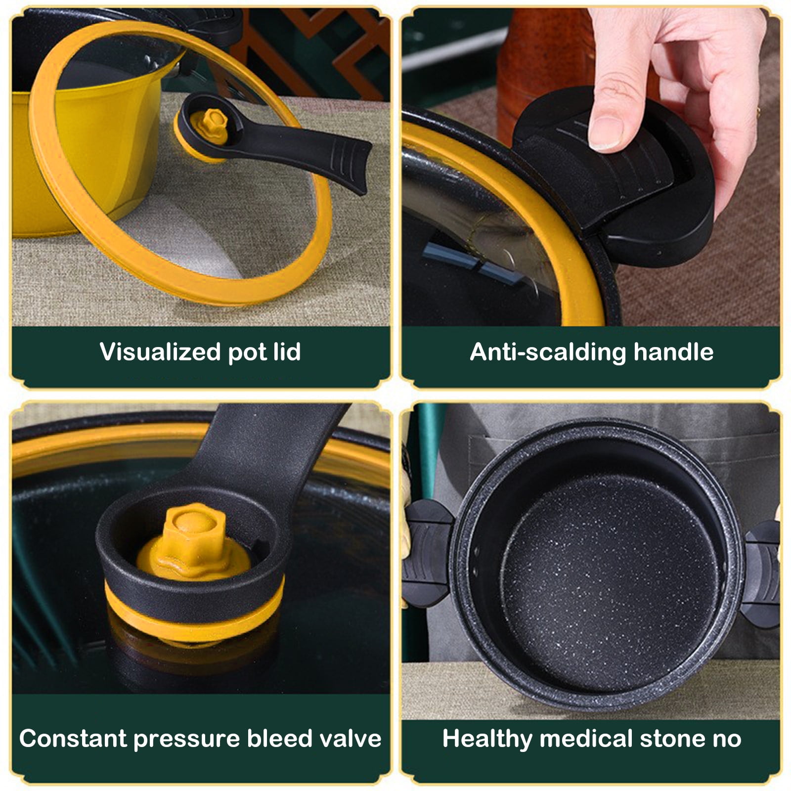 Darzheoy Nonstick Ceramic Coated Sauce Pan with Lid, Crock Pot with Twist & Lock Handles, Micro Pressure Cooker Versatile Cookware for Stovetops, Easy to Clean Yellow - Image 5