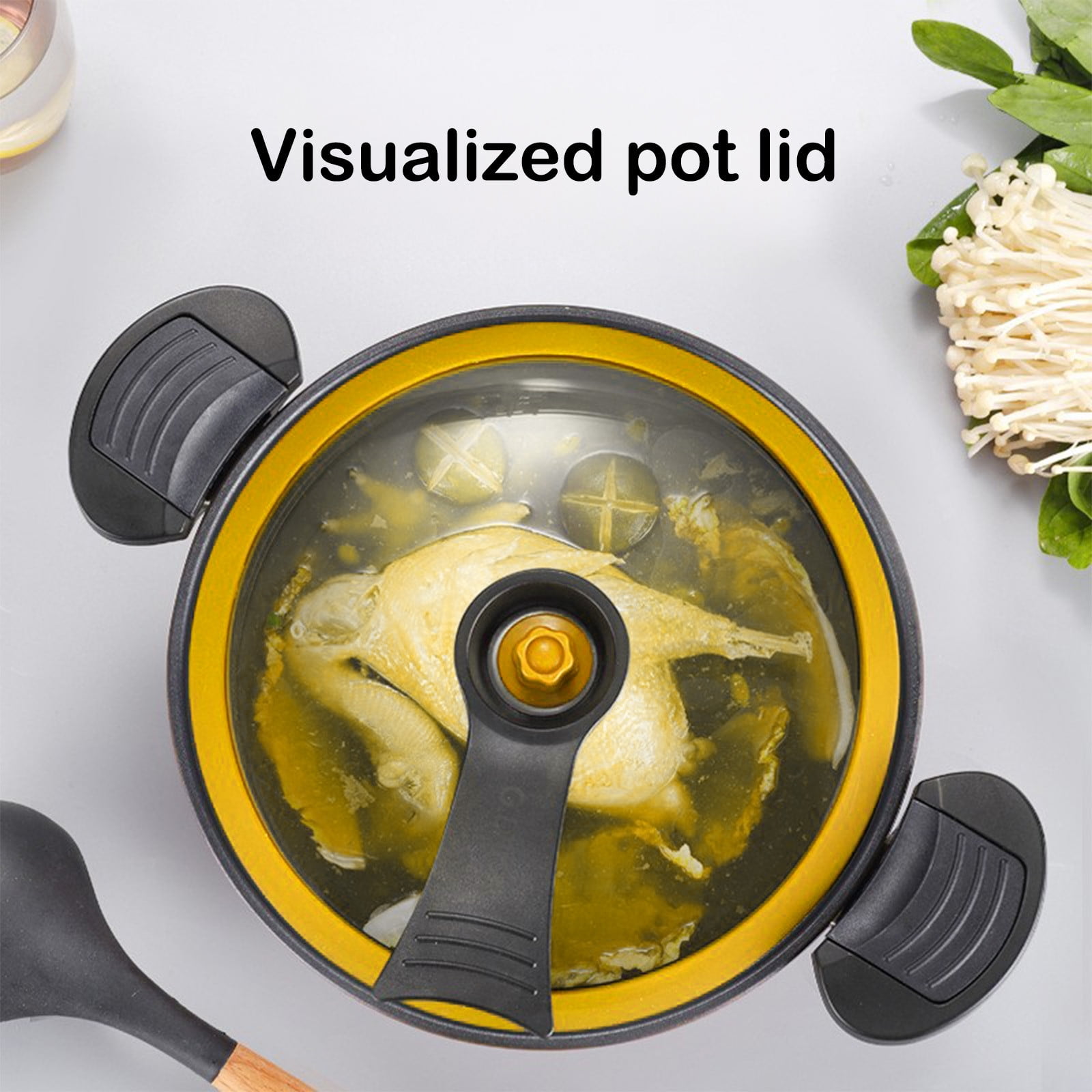 Darzheoy Nonstick Ceramic Coated Sauce Pan with Lid, Crock Pot with Twist & Lock Handles, Micro Pressure Cooker Versatile Cookware for Stovetops, Easy to Clean Yellow - Image 6
