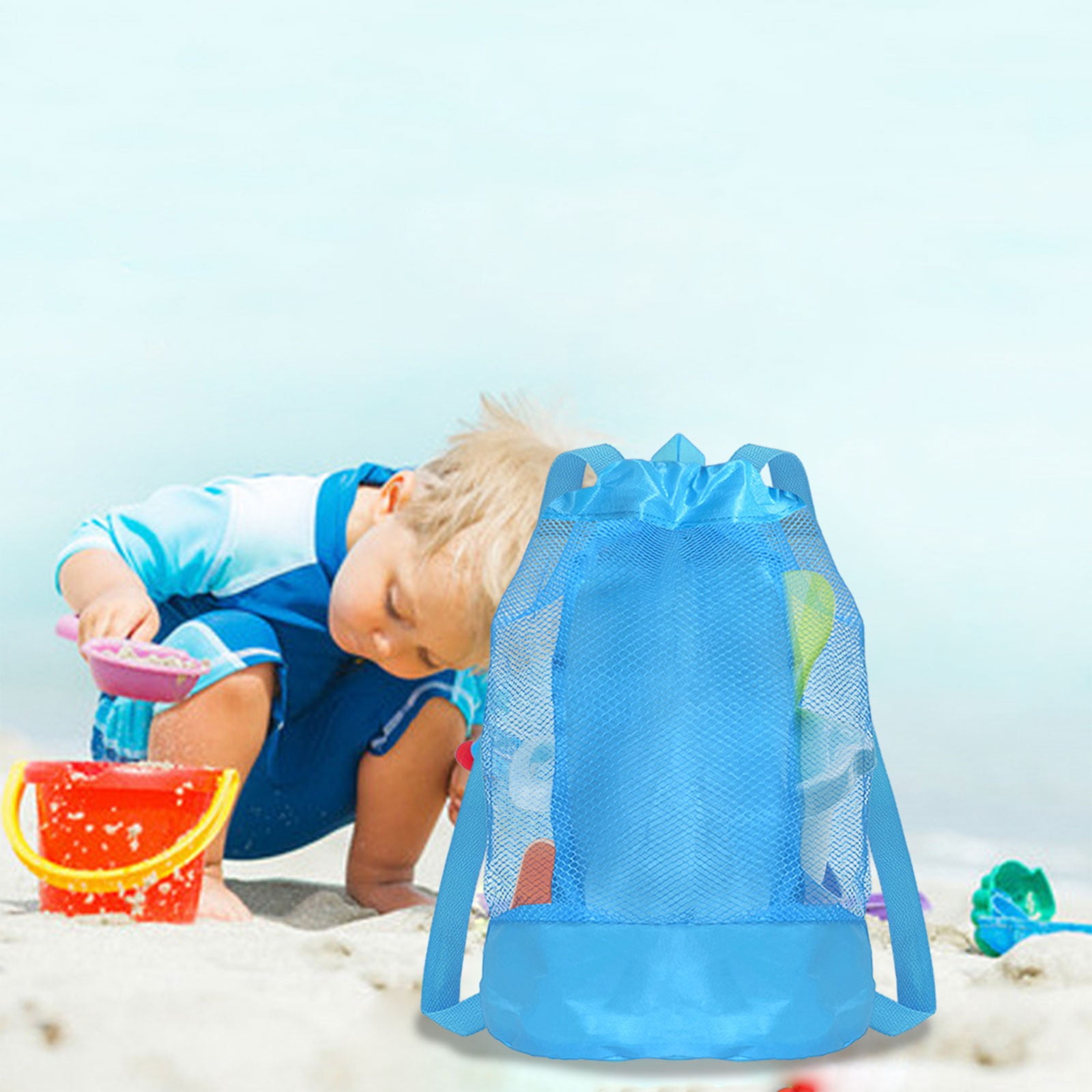 Darzheoy Swim Bag Mesh Drawstring Backpack Beach Backpack for Swimming, Gym, and Workout Gear Blue - Image 4