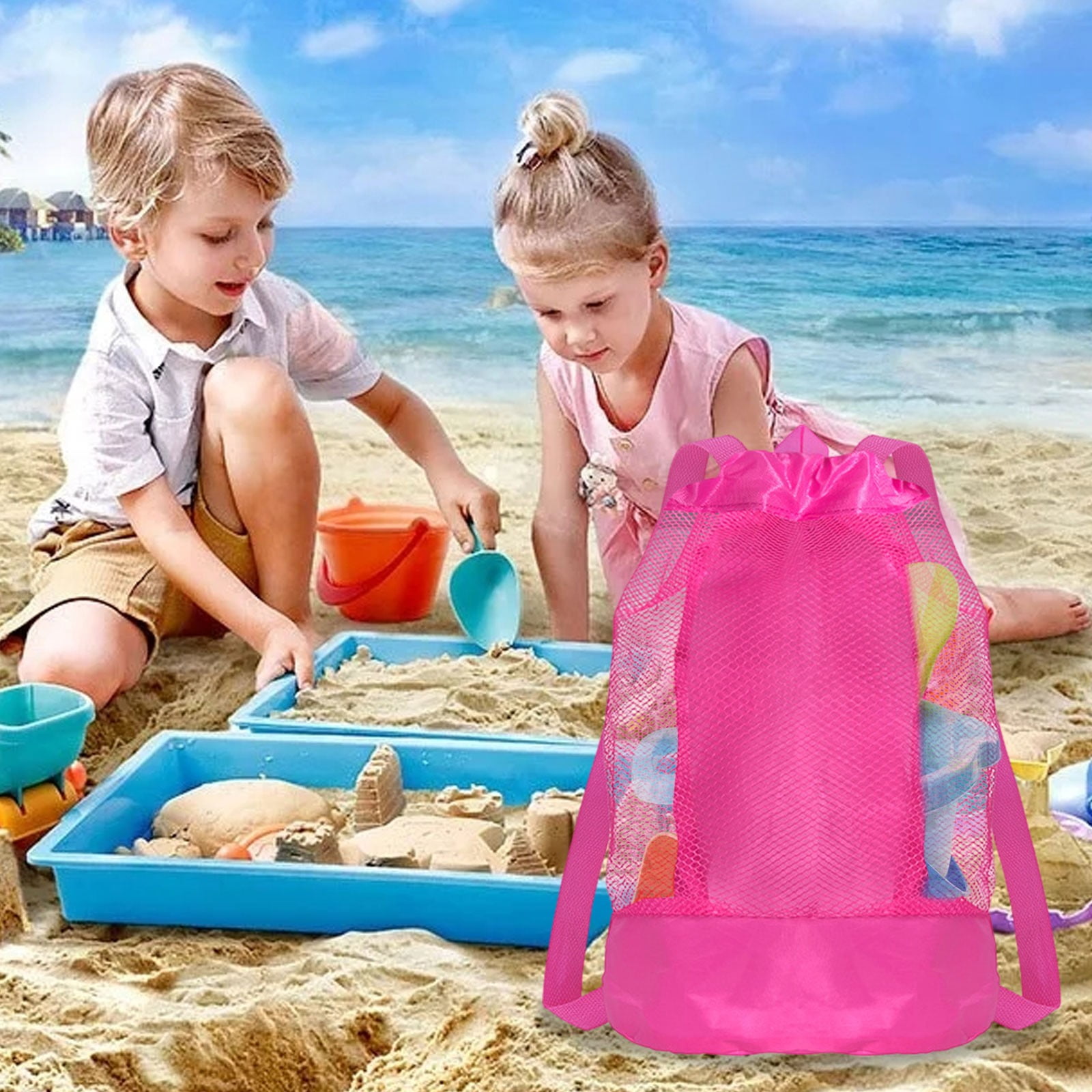 Darzheoy Swim Bag Mesh Drawstring Backpack Beach Backpack for Swimming, Gym, and Workout Gear Hot Pink - Image 5