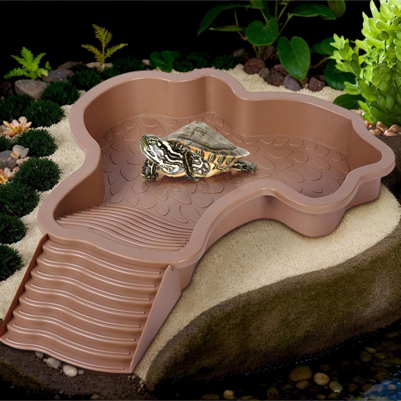 Darzheoy Reptile Bathing Pool Turtle Bath Amphibians Accessories with Ramp Tortoise Feeder Lizards Habitat for Tortoise Scorpion Snake A - Image 4