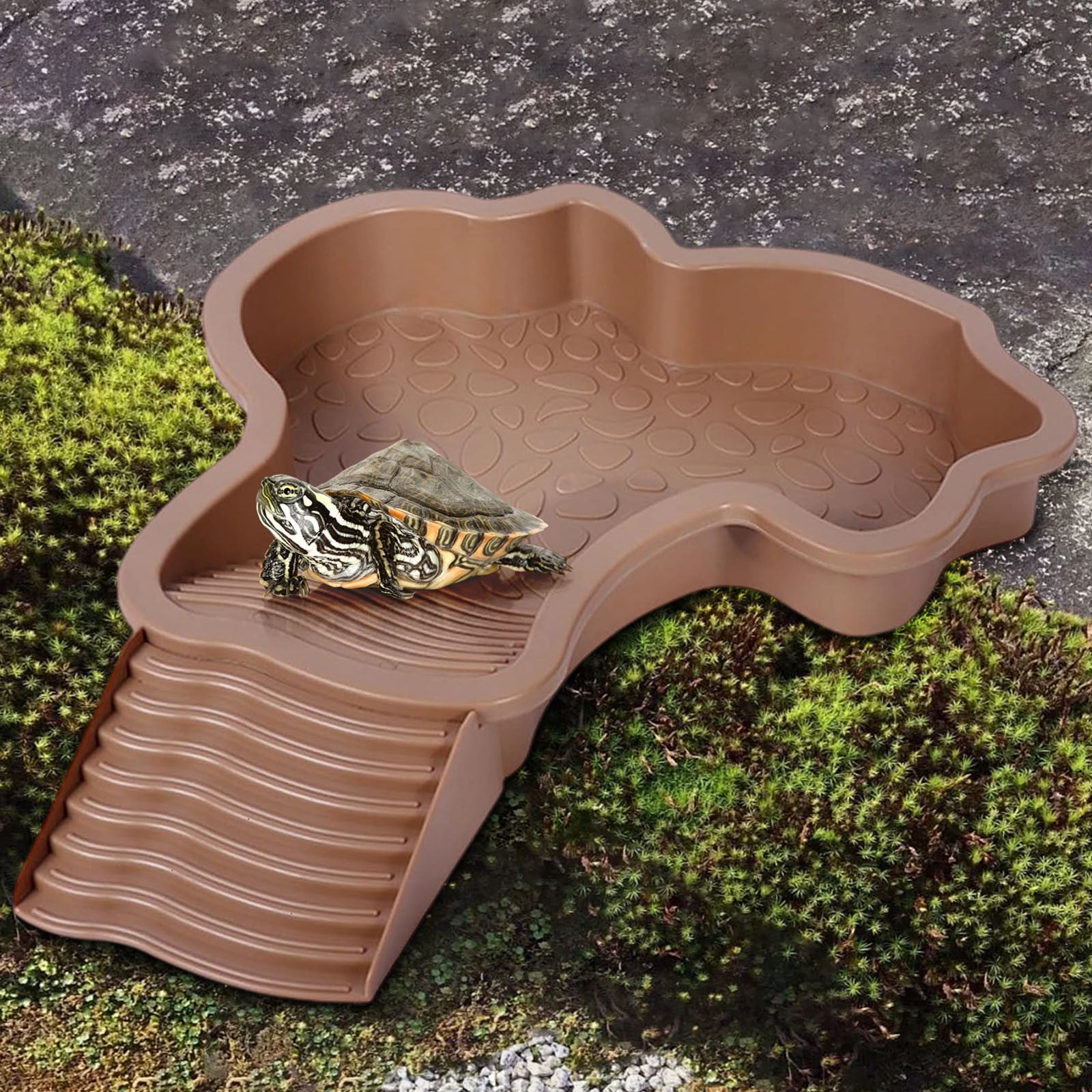 Darzheoy Reptile Bathing Pool Turtle Bath Amphibians Accessories with Ramp Tortoise Feeder Lizards Habitat for Tortoise Scorpion Snake A - Image 5