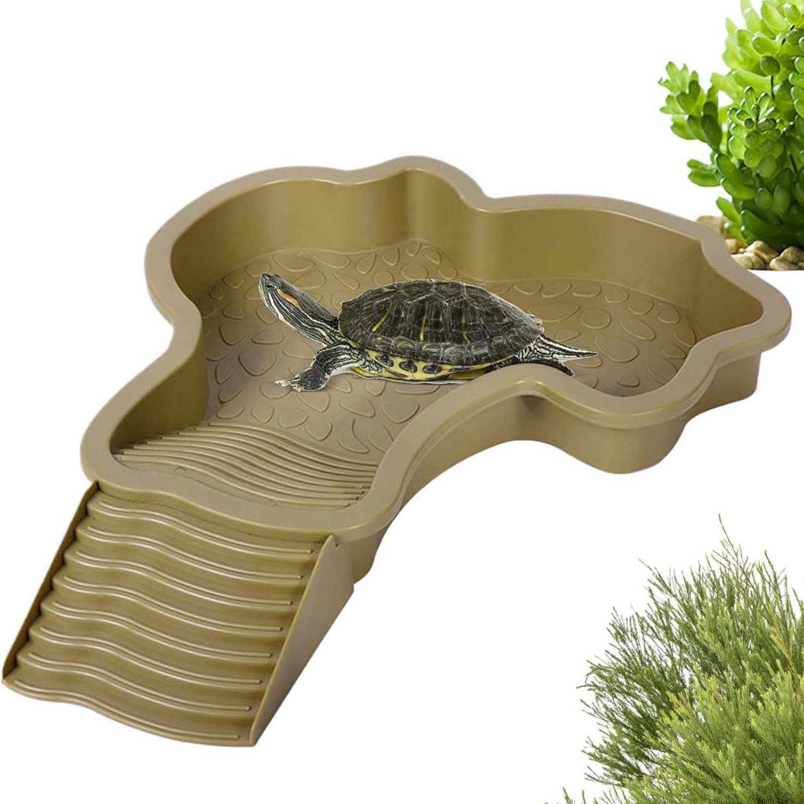 Darzheoy Reptile Bathing Pool Turtle Bath Amphibians Accessories with Ramp Tortoise Feeder Lizards Habitat for Tortoise Scorpion Snake B - Image 1