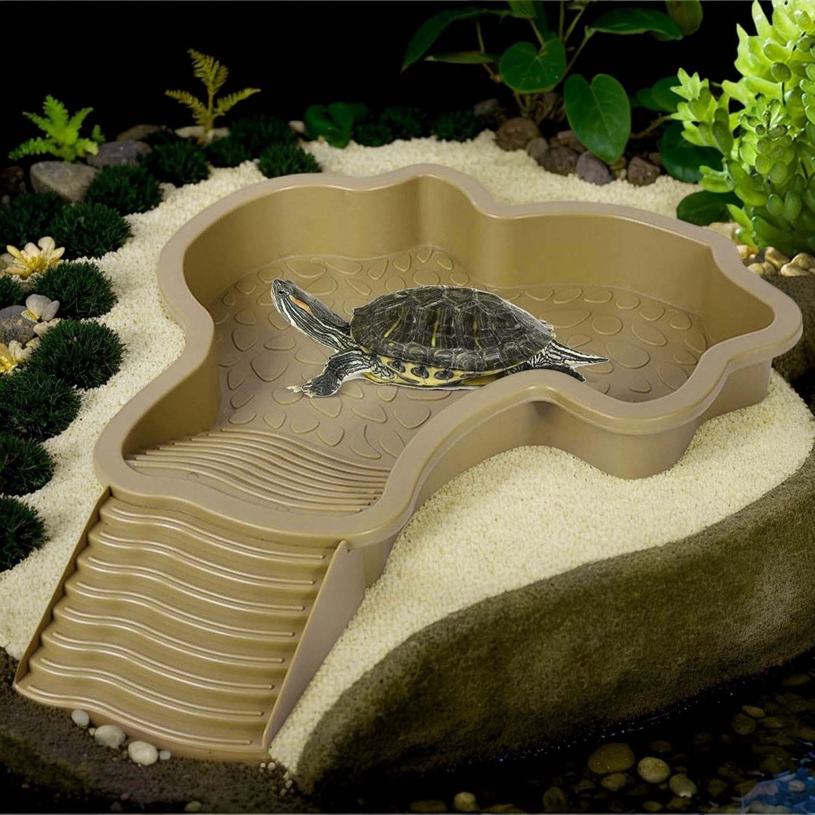 Darzheoy Reptile Bathing Pool Turtle Bath Amphibians Accessories with Ramp Tortoise Feeder Lizards Habitat for Tortoise Scorpion Snake B - Image 4