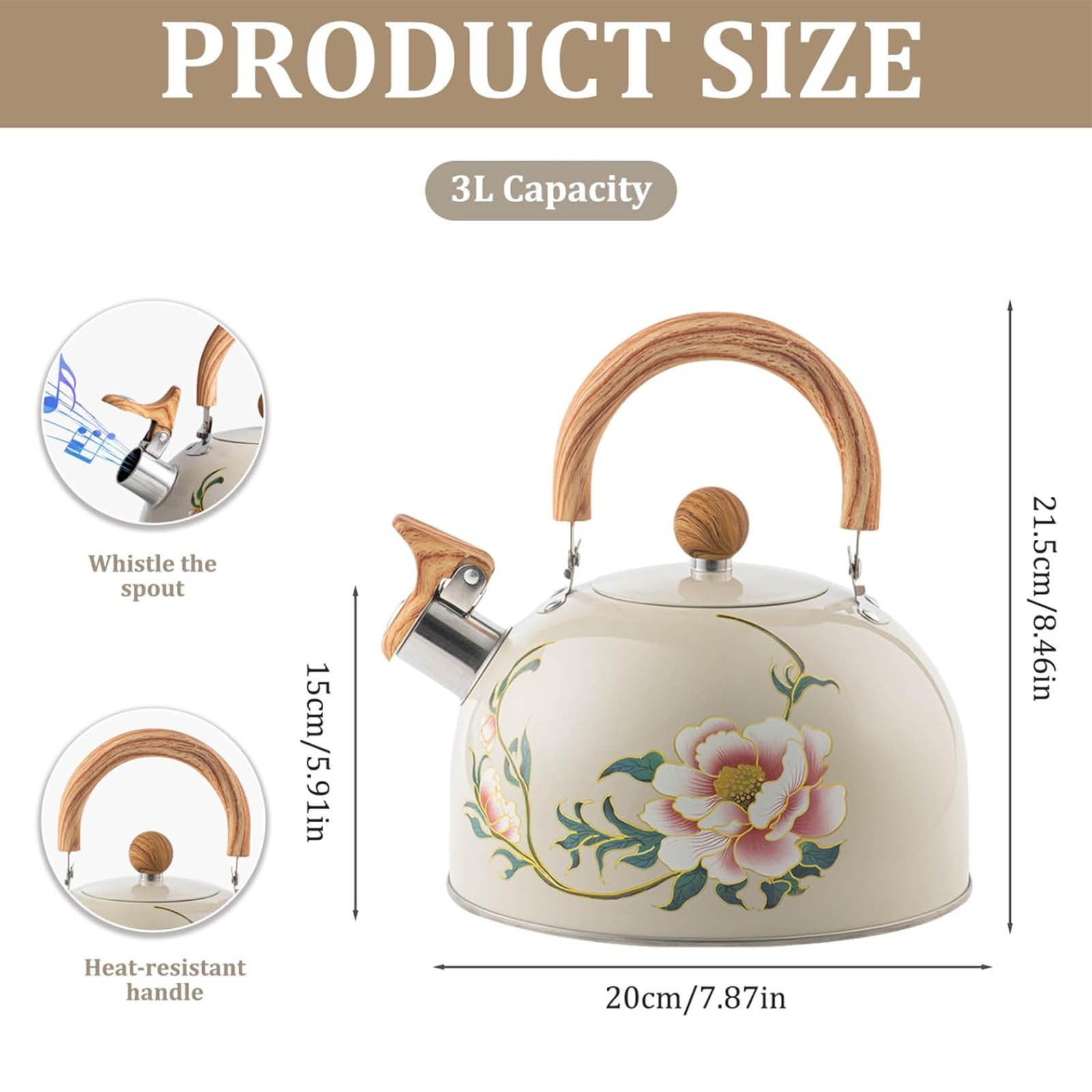 Darzheoy Whistling Tea Kettle for Stovetop, Stainless Steel Tea Pot Kettles, Rapid Boiling Teapot with Stay-Cool Ergonomic Handle, Perfect for Home & Kitchen Multicolor - Image 2
