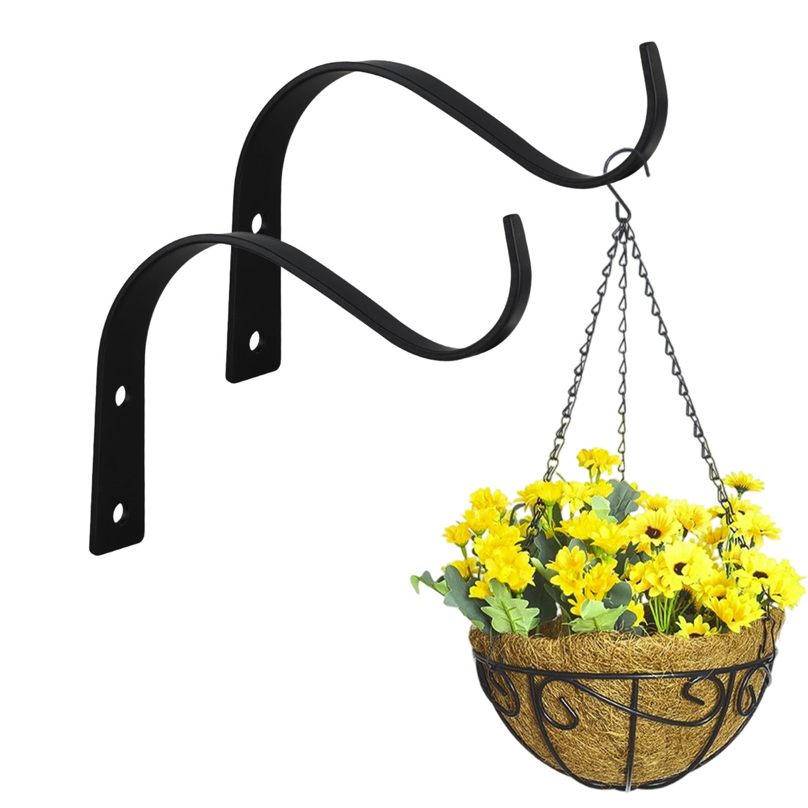 Darzheoy 2 Pack Iron Wall Hooks for Hanging Plant Lanterns, Plant Hanger Fence Metal Bracket for Bird Feeders, Wind Chimes, Outdoor Indoor Rustic Home Decor Black - Image 1