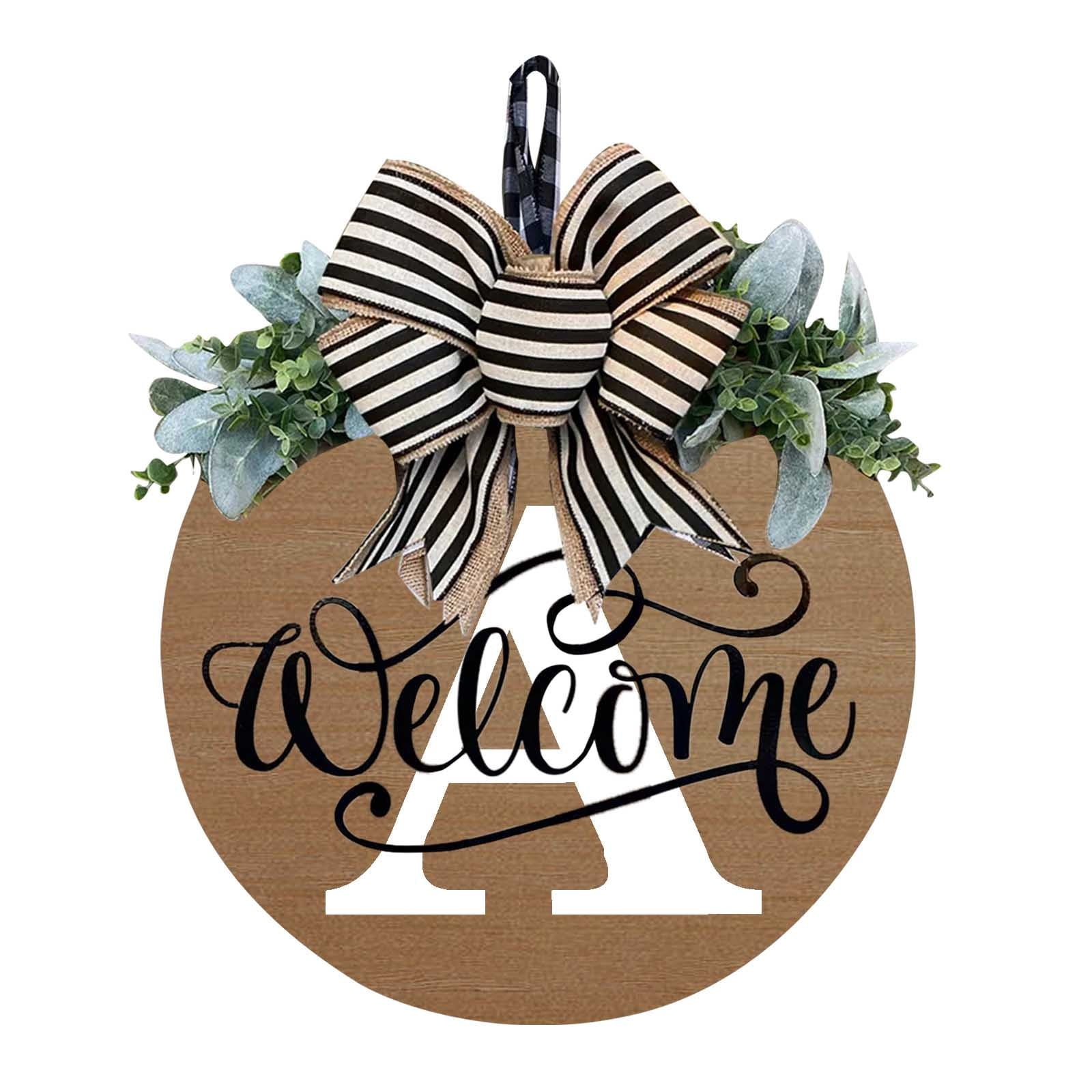 Darzheoy Initial Last Name Year Round Front Door Wreath, Welcome Sign Garland with Bow & Eucalyptus, Personalized Creative 26 Letter Farmhouse Wreath for All Seasons A - Image 1