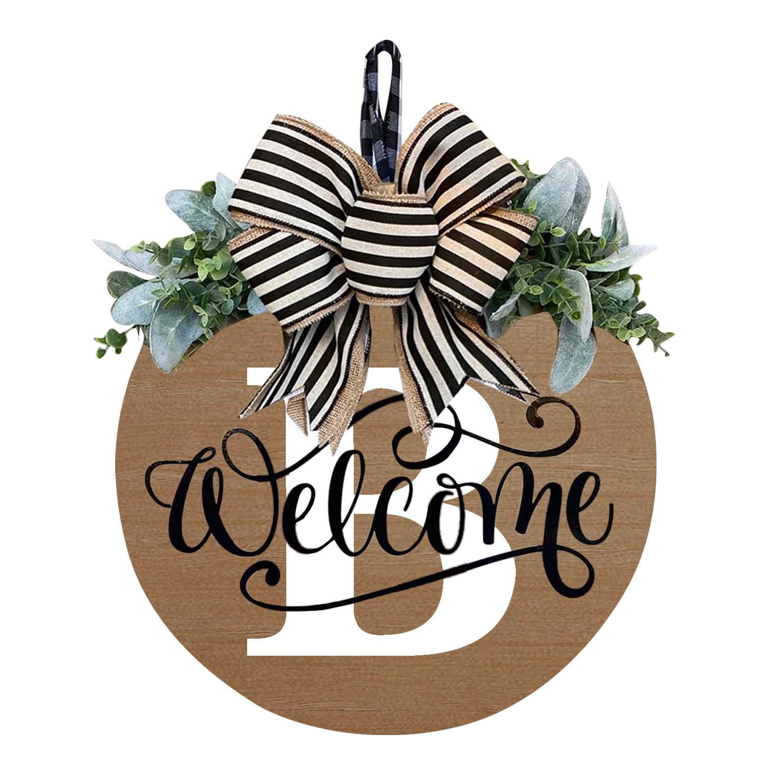 Darzheoy Initial Last Name Year Round Front Door Wreath, Welcome Sign Garland with Bow & Eucalyptus, Personalized Creative 26 Letter Farmhouse Wreath for All Seasons B - Image 1