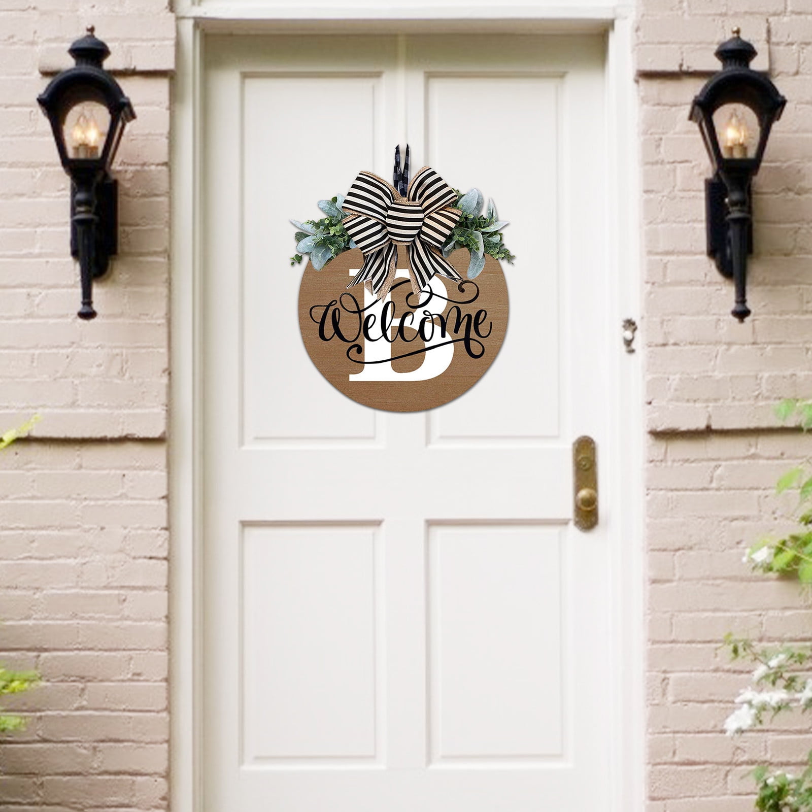 Darzheoy Initial Last Name Year Round Front Door Wreath, Welcome Sign Garland with Bow & Eucalyptus, Personalized Creative 26 Letter Farmhouse Wreath for All Seasons B - Image 3