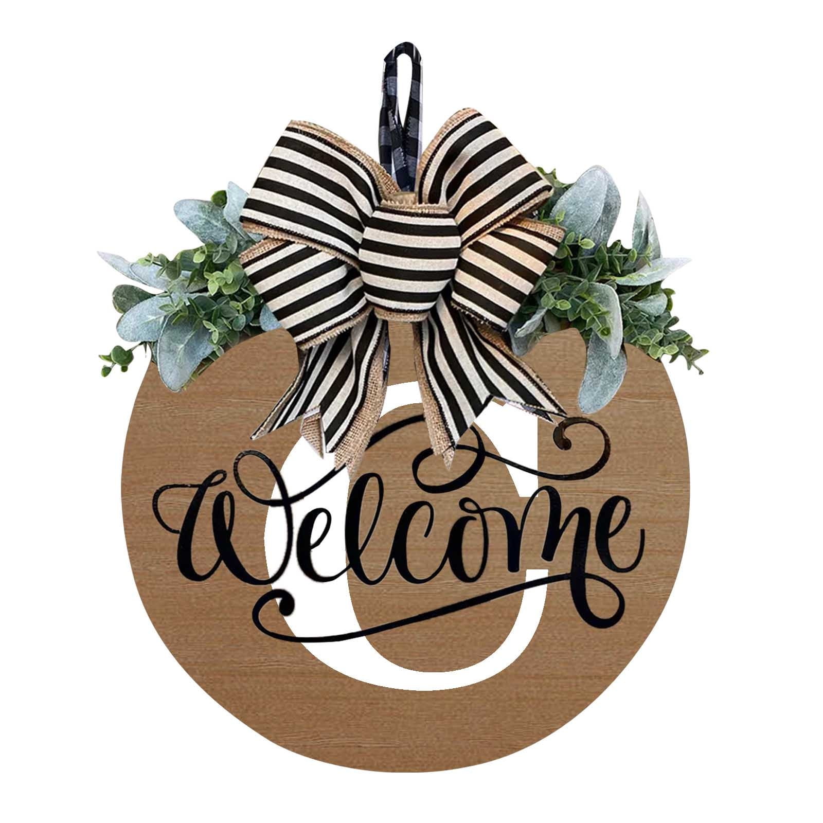 Darzheoy Initial Last Name Year Round Front Door Wreath, Welcome Sign Garland with Bow & Eucalyptus, Personalized Creative 26 Letter Farmhouse Wreath for All Seasons C - Image 1
