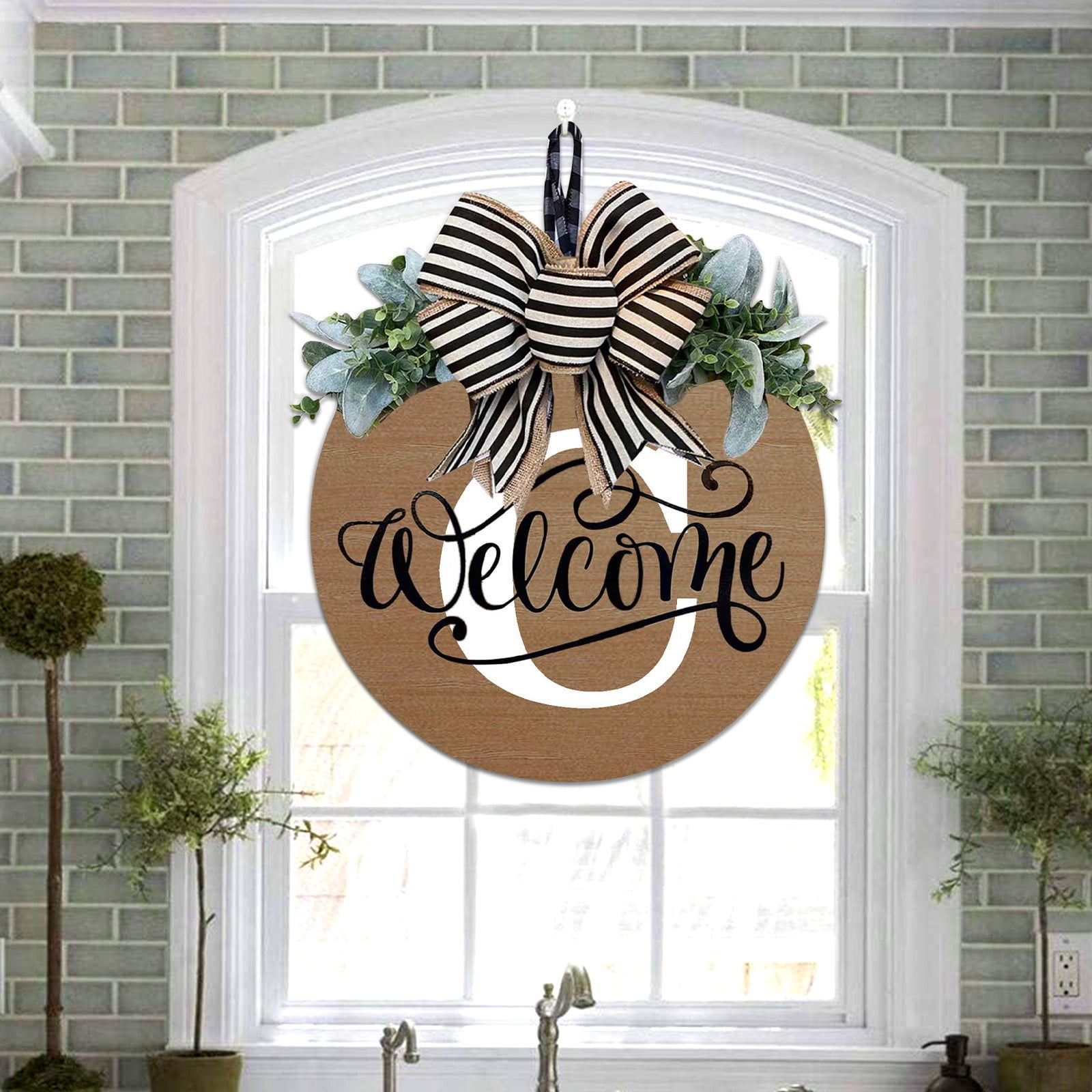 Darzheoy Initial Last Name Year Round Front Door Wreath, Welcome Sign Garland with Bow & Eucalyptus, Personalized Creative 26 Letter Farmhouse Wreath for All Seasons C - Image 3