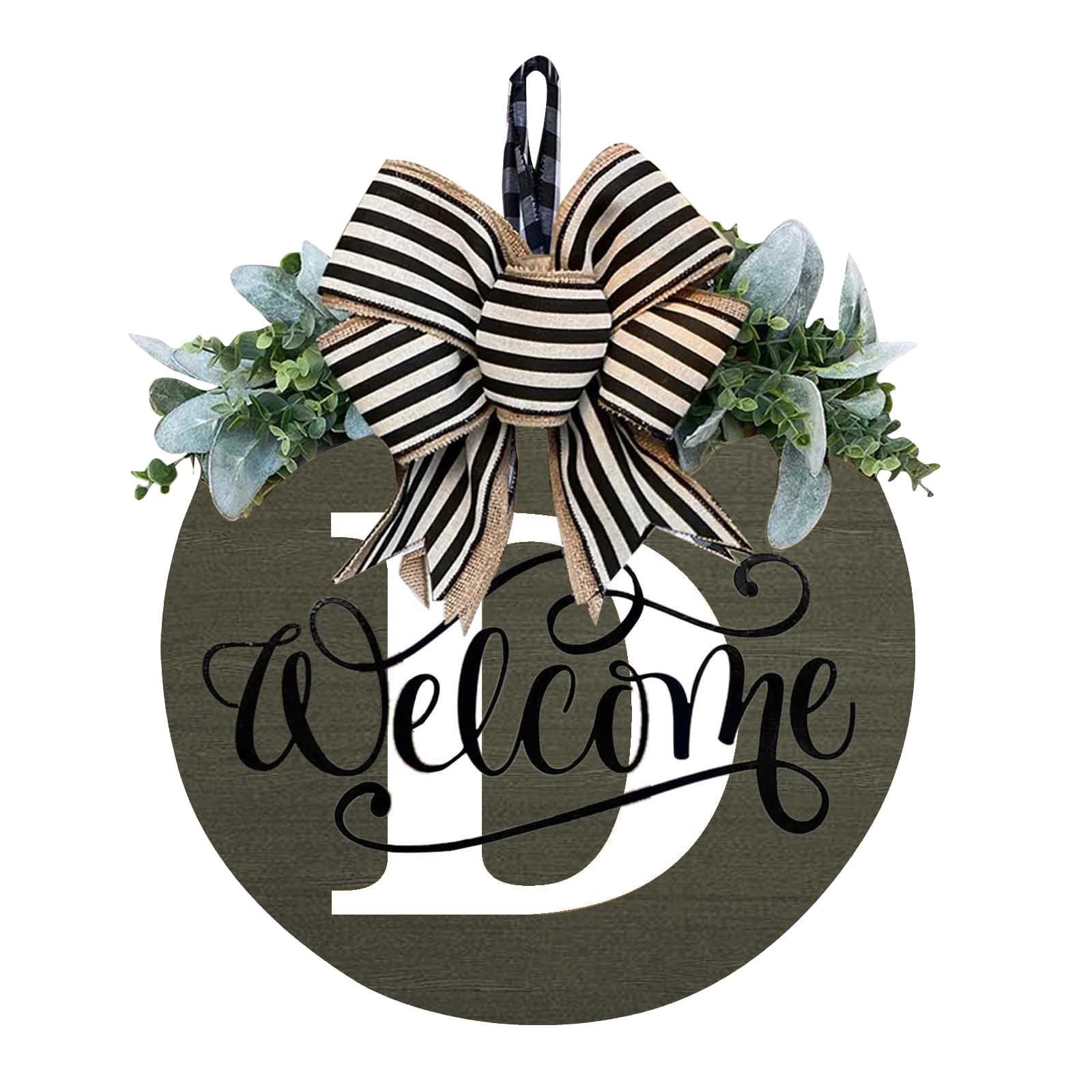 Darzheoy Initial Last Name Year Round Front Door Wreath, Welcome Sign Garland with Bow & Eucalyptus, Personalized Creative 26 Letter Farmhouse Wreath for All Seasons D - Image 1