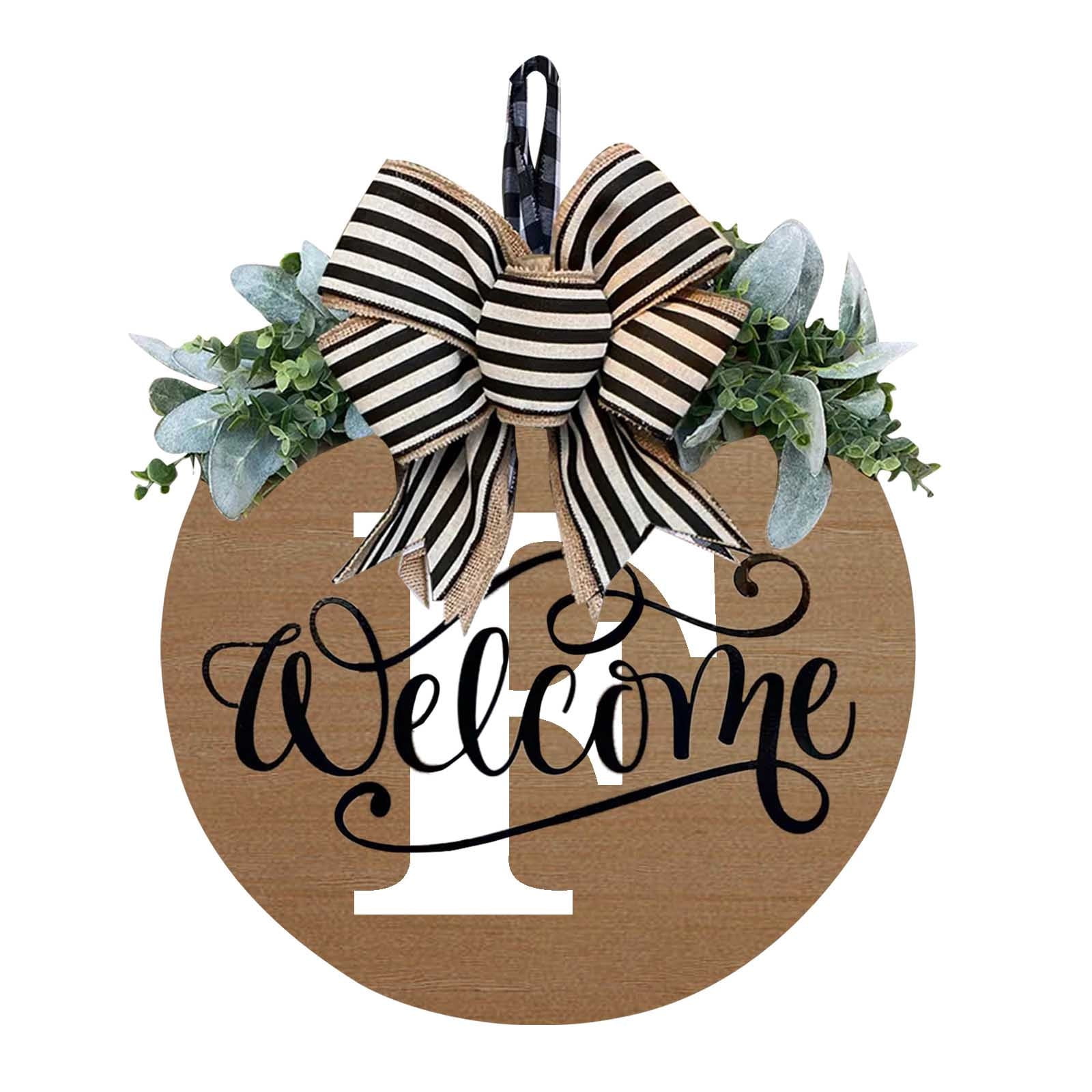 Darzheoy Initial Last Name Year Round Front Door Wreath, Welcome Sign Garland with Bow & Eucalyptus, Personalized Creative 26 Letter Farmhouse Wreath for All Seasons F - Image 1