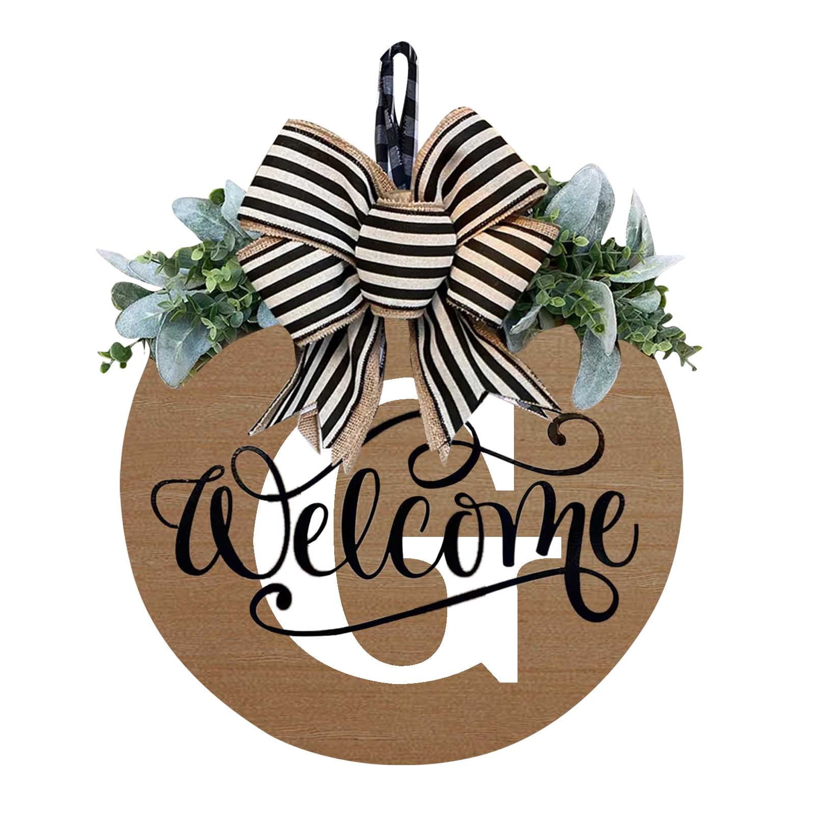 Darzheoy Initial Last Name Year Round Front Door Wreath, Welcome Sign Garland with Bow & Eucalyptus, Personalized Creative 26 Letter Farmhouse Wreath for All Seasons G - Image 1