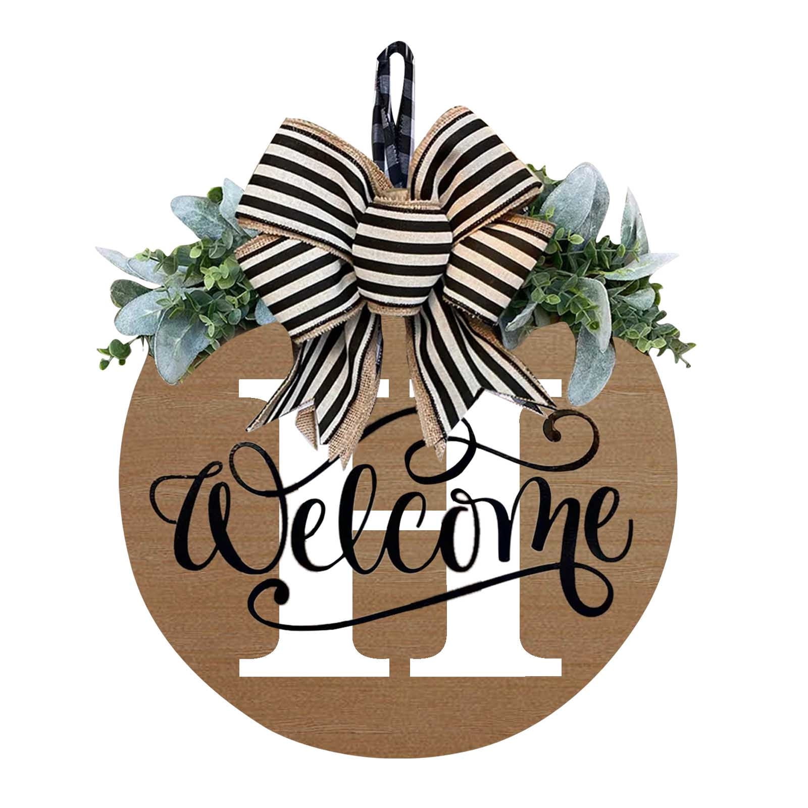 Darzheoy Initial Last Name Year Round Front Door Wreath, Welcome Sign Garland with Bow & Eucalyptus, Personalized Creative 26 Letter Farmhouse Wreath for All Seasons H - Image 1