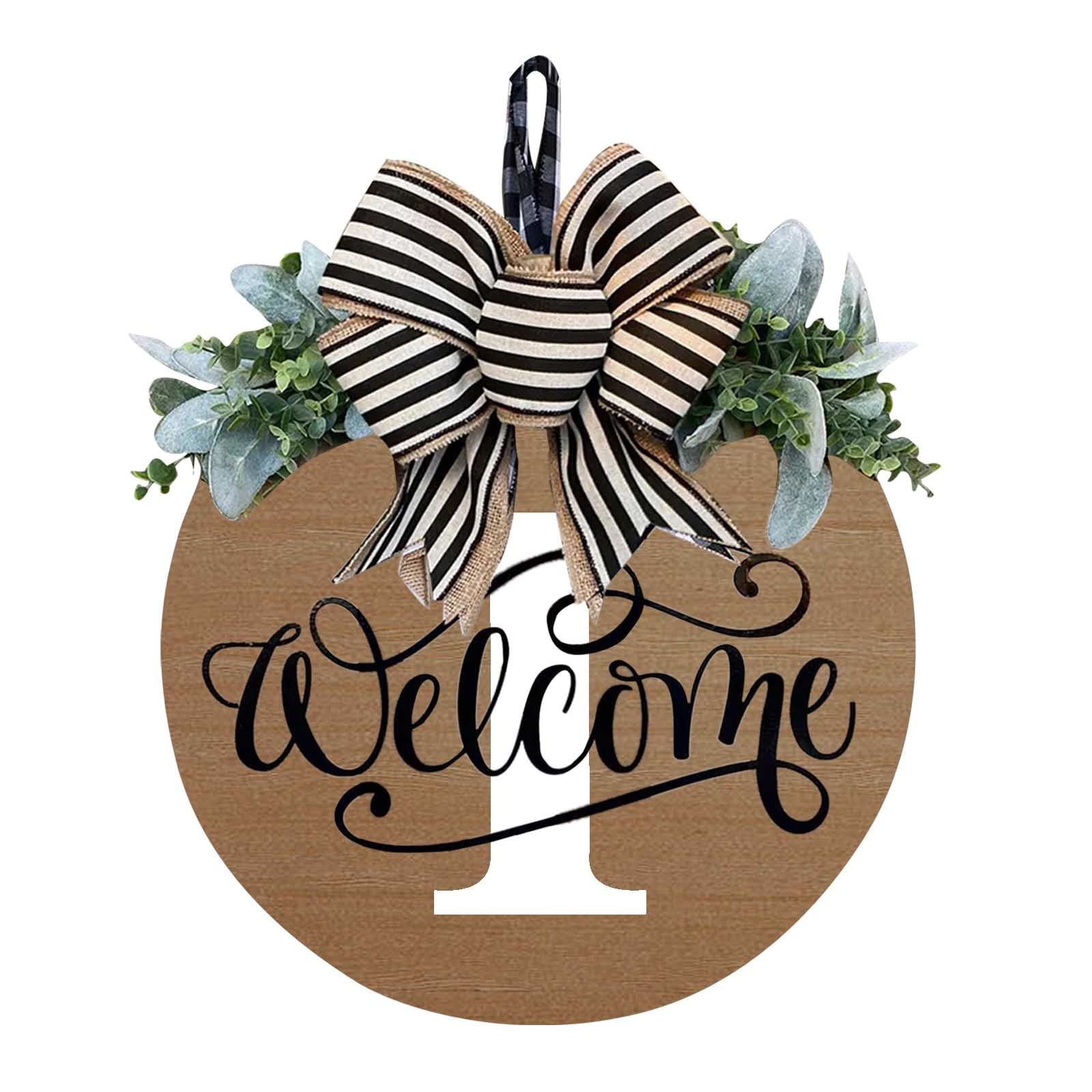 Darzheoy Initial Last Name Year Round Front Door Wreath, Welcome Sign Garland with Bow & Eucalyptus, Personalized Creative 26 Letter Farmhouse Wreath for All Seasons I - Image 1