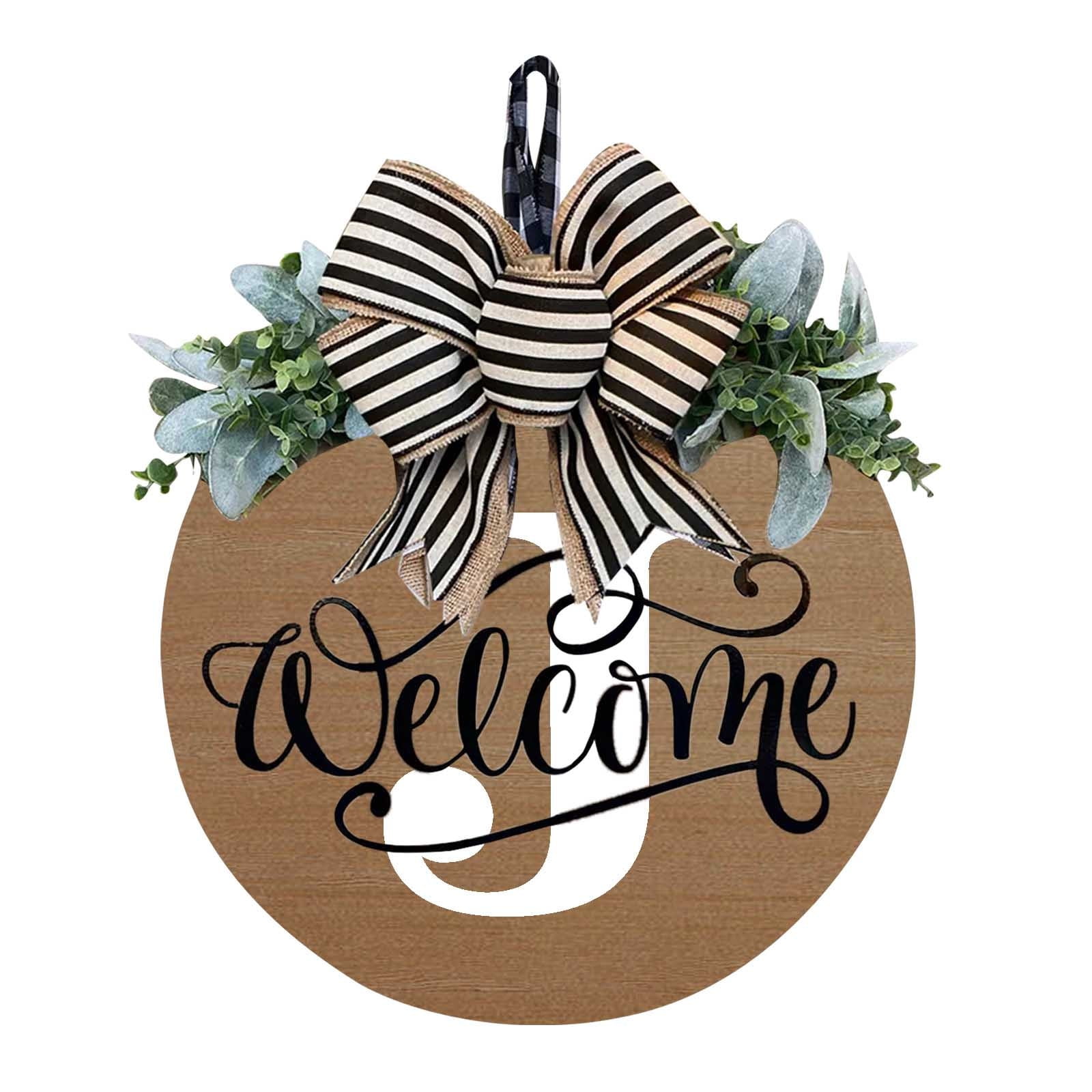 Darzheoy Initial Last Name Year Round Front Door Wreath, Welcome Sign Garland with Bow & Eucalyptus, Personalized Creative 26 Letter Farmhouse Wreath for All Seasons J - Image 1