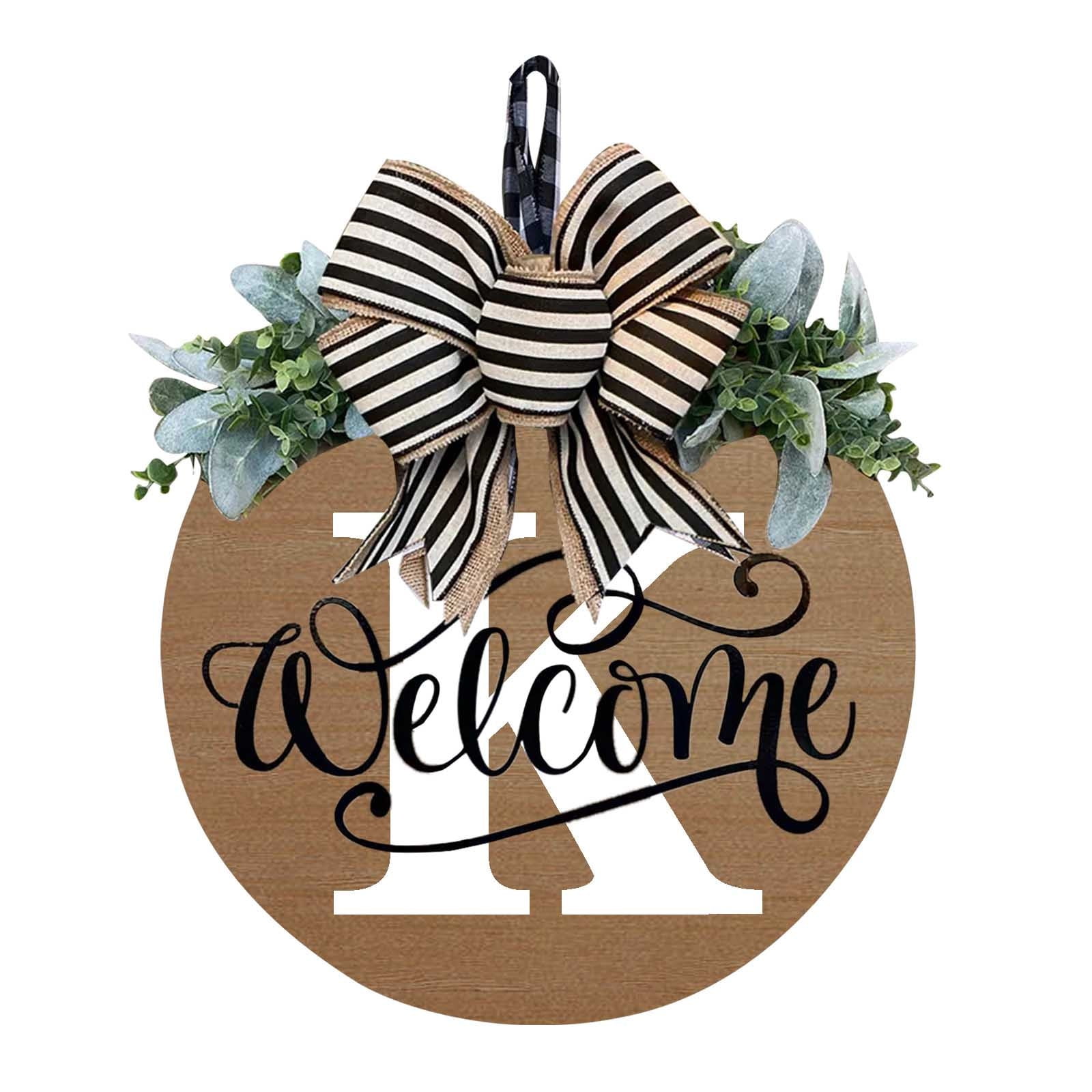 Darzheoy Initial Last Name Year Round Front Door Wreath, Welcome Sign Garland with Bow & Eucalyptus, Personalized Creative 26 Letter Farmhouse Wreath for All Seasons K - Image 1