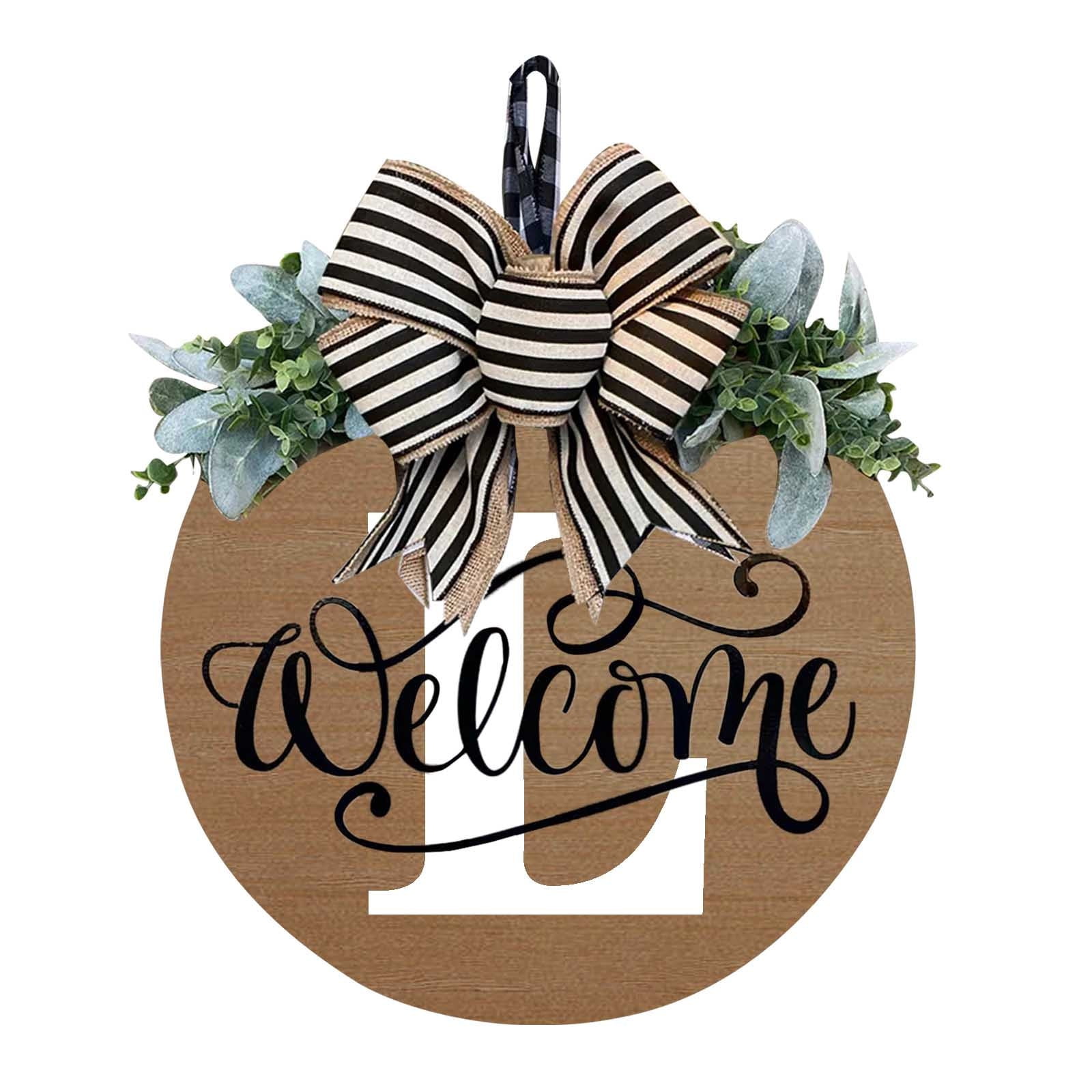 Darzheoy Initial Last Name Year Round Front Door Wreath, Welcome Sign Garland with Bow & Eucalyptus, Personalized Creative 26 Letter Farmhouse Wreath for All Seasons L - Image 1