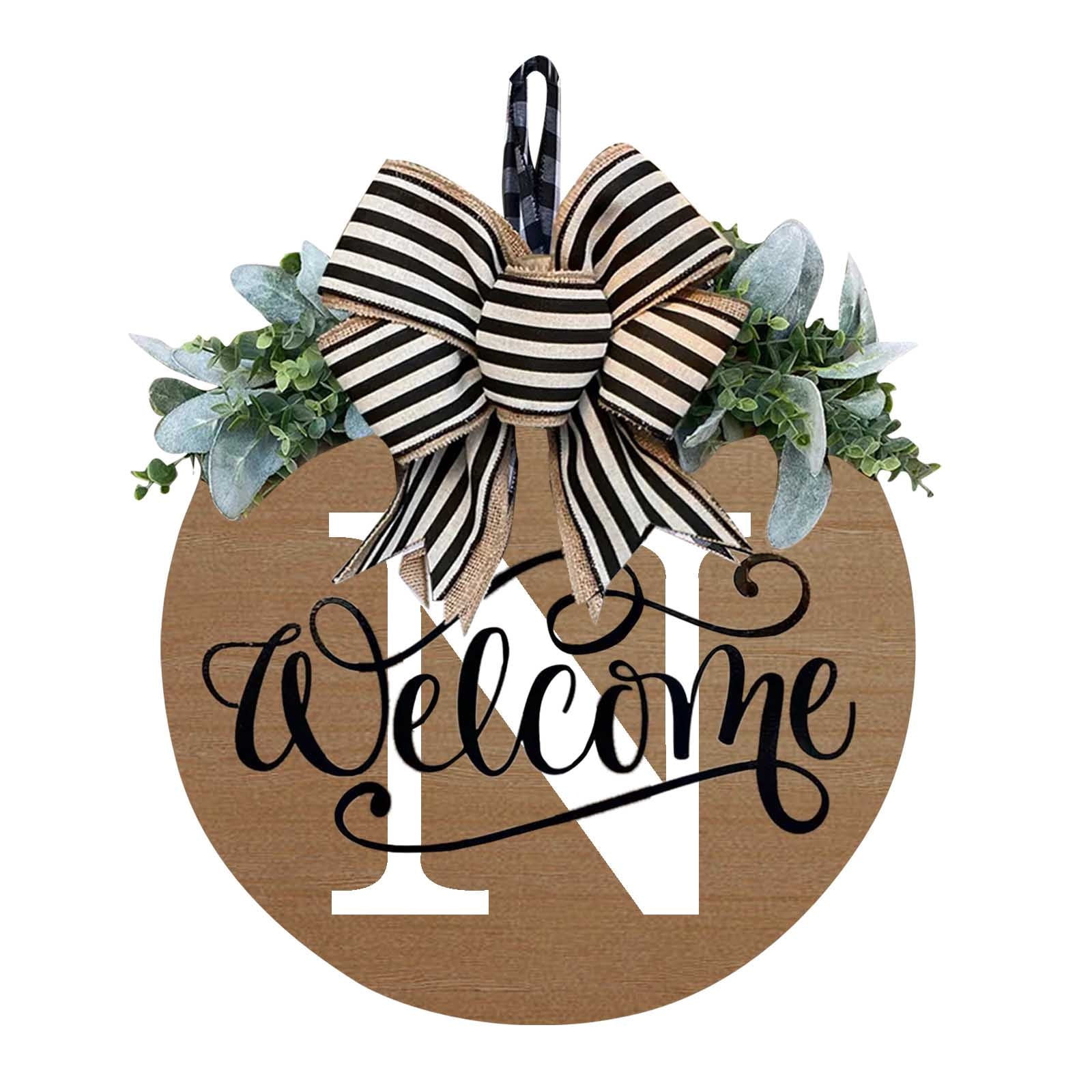 Darzheoy Initial Last Name Year Round Front Door Wreath, Welcome Sign Garland with Bow & Eucalyptus, Personalized Creative 26 Letter Farmhouse Wreath for All Seasons N - Image 1