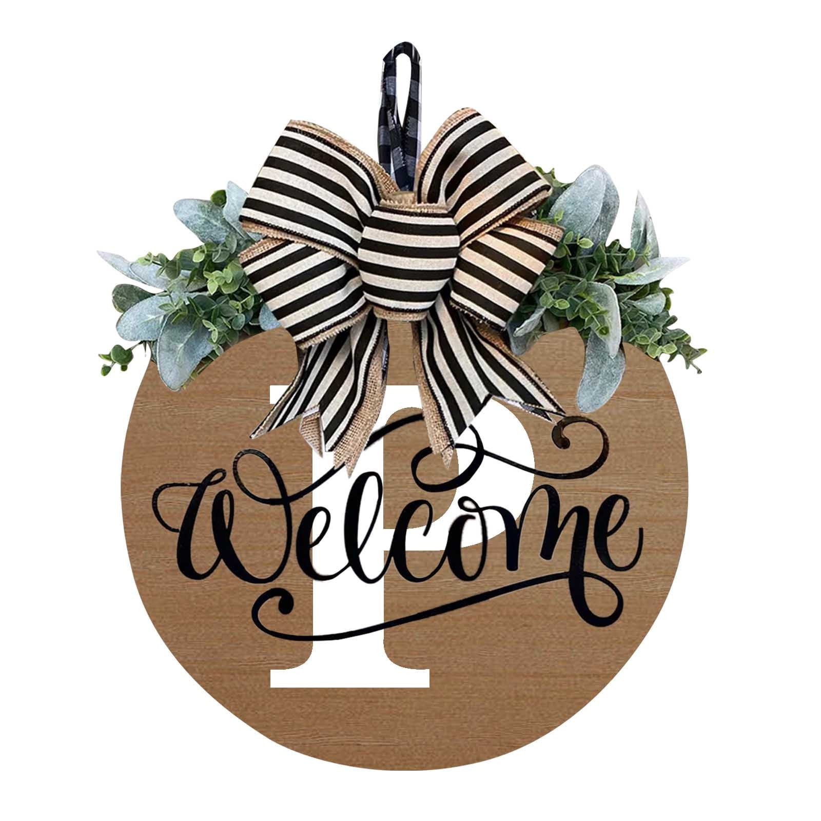 Darzheoy Initial Last Name Year Round Front Door Wreath, Welcome Sign Garland with Bow & Eucalyptus, Personalized Creative 26 Letter Farmhouse Wreath for All Seasons P - Image 1