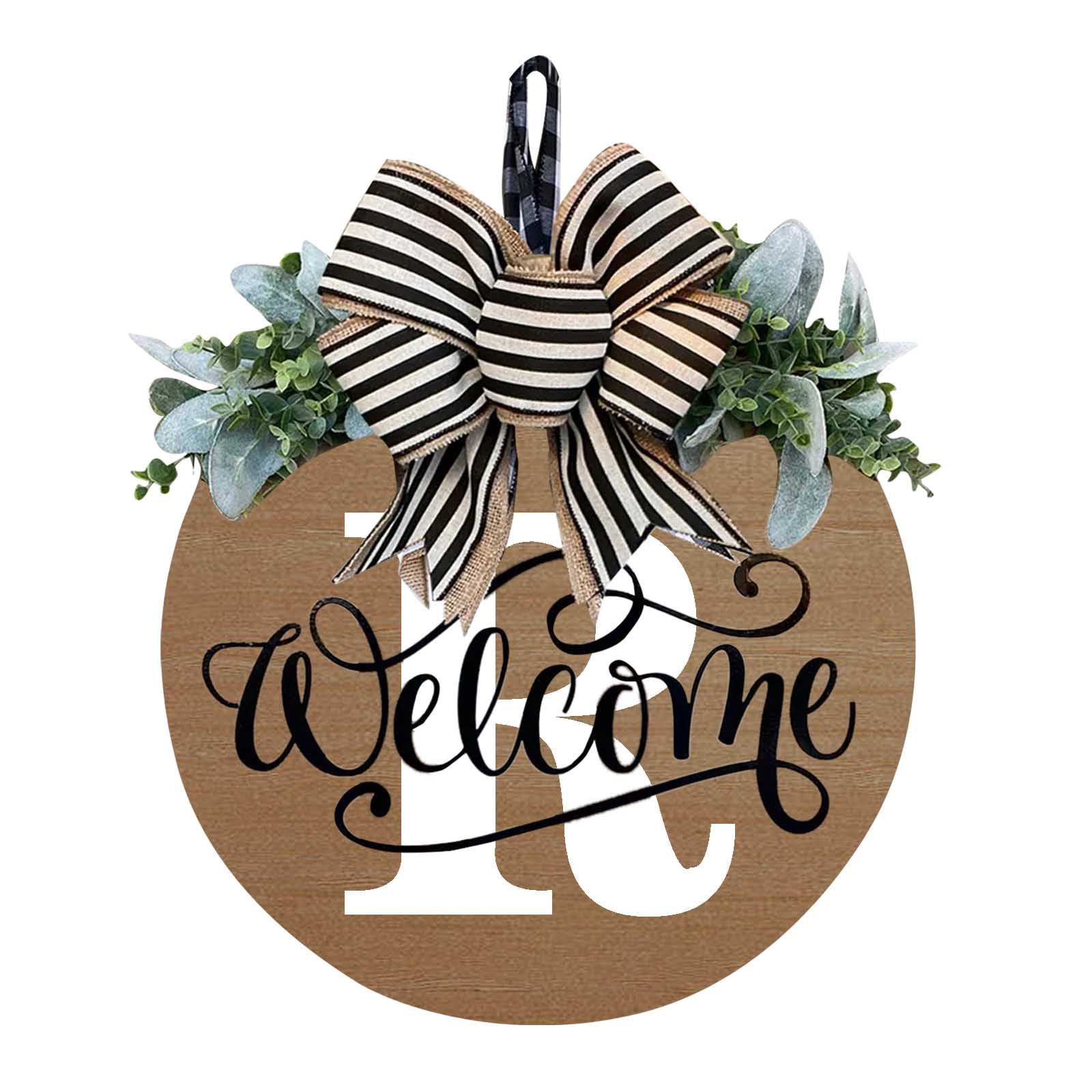 Darzheoy Initial Last Name Year Round Front Door Wreath, Welcome Sign Garland with Bow & Eucalyptus, Personalized Creative 26 Letter Farmhouse Wreath for All Seasons R - Image 1