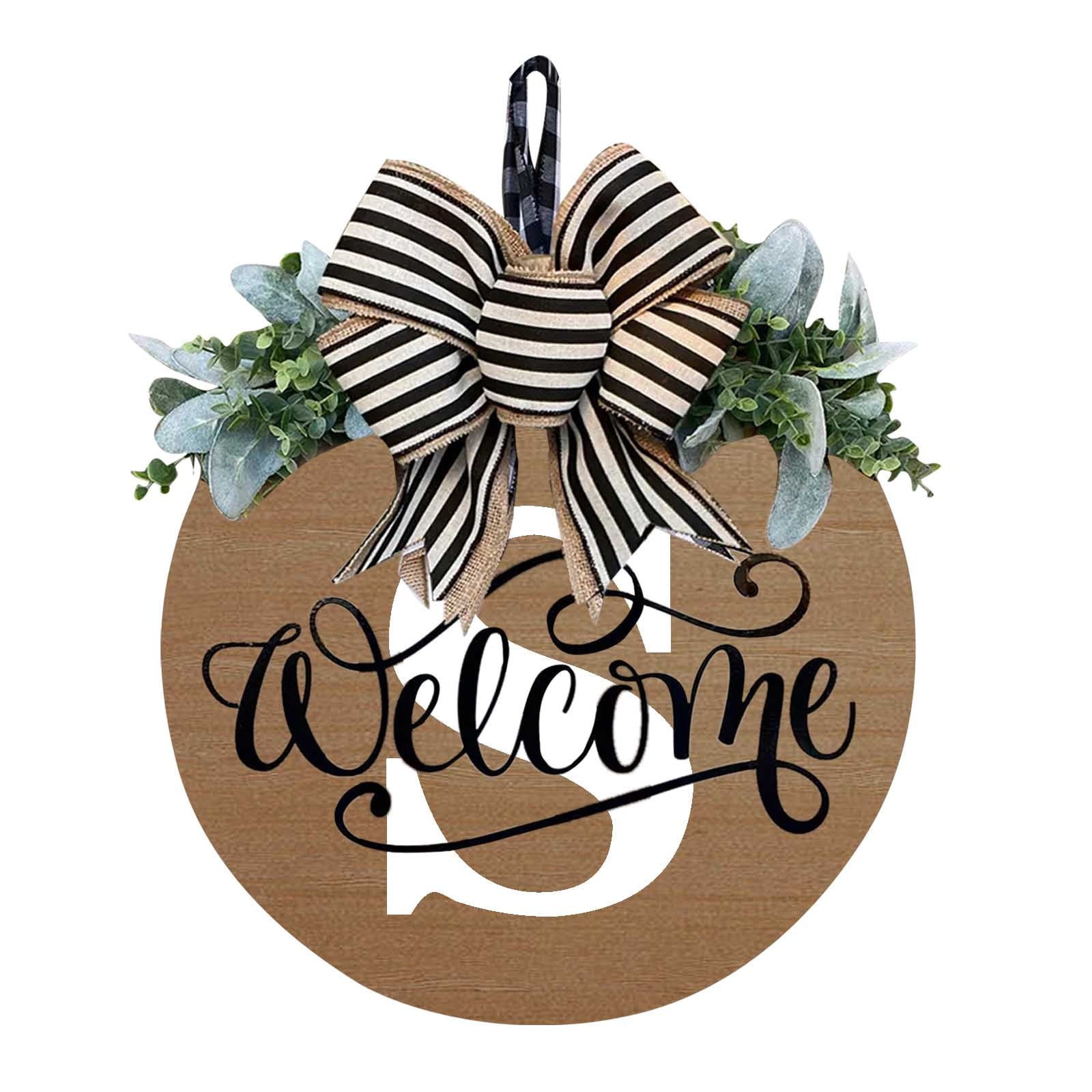 Darzheoy Initial Last Name Year Round Front Door Wreath, Welcome Sign Garland with Bow & Eucalyptus, Personalized Creative 26 Letter Farmhouse Wreath for All Seasons S - Image 1