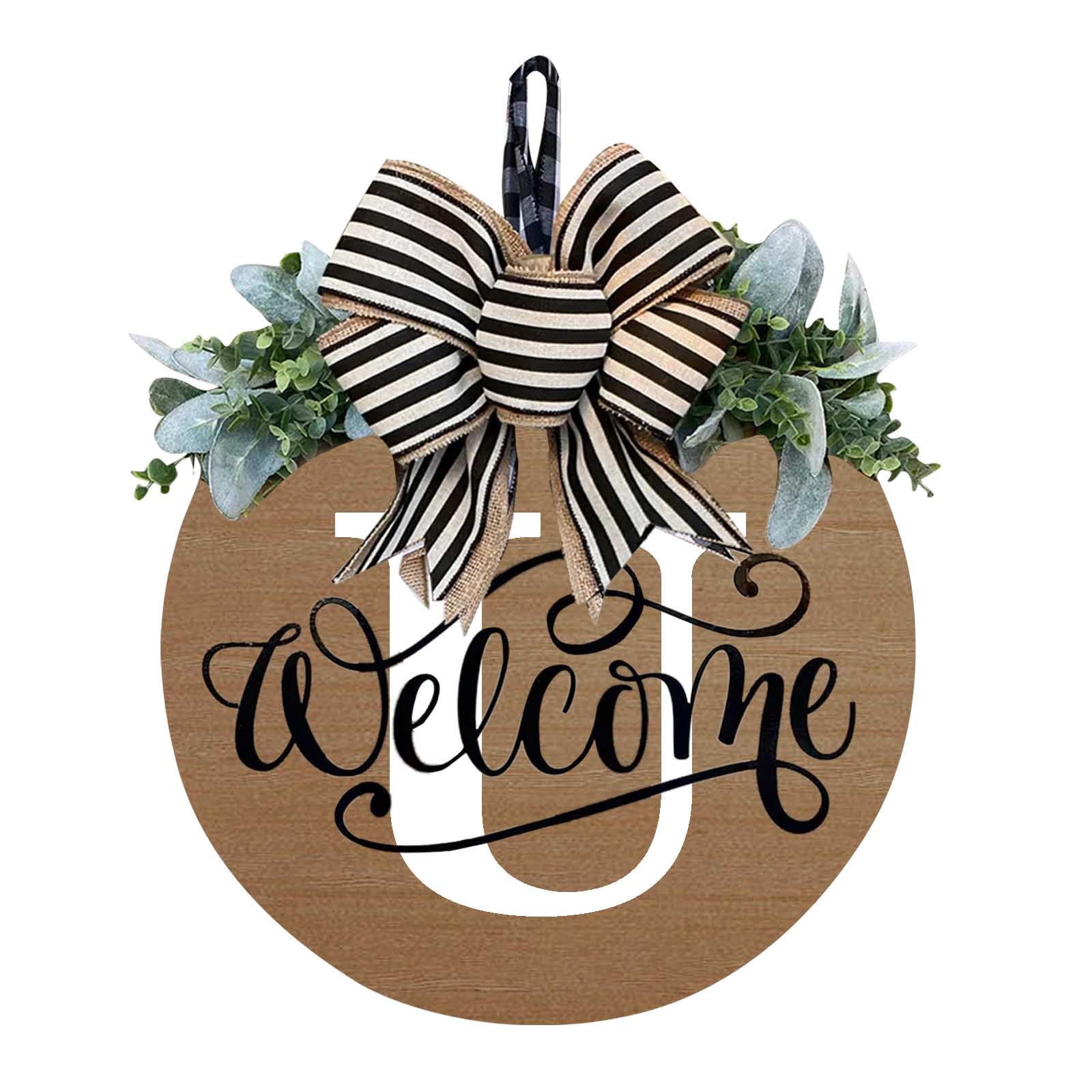 Darzheoy Initial Last Name Year Round Front Door Wreath, Welcome Sign Garland with Bow & Eucalyptus, Personalized Creative 26 Letter Farmhouse Wreath for All Seasons U - Image 1