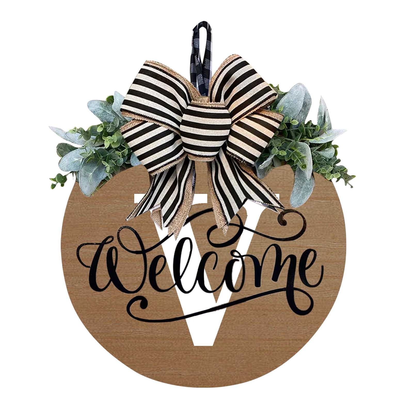 Darzheoy Initial Last Name Year Round Front Door Wreath, Welcome Sign Garland with Bow & Eucalyptus, Personalized Creative 26 Letter Farmhouse Wreath for All Seasons V - Image 1