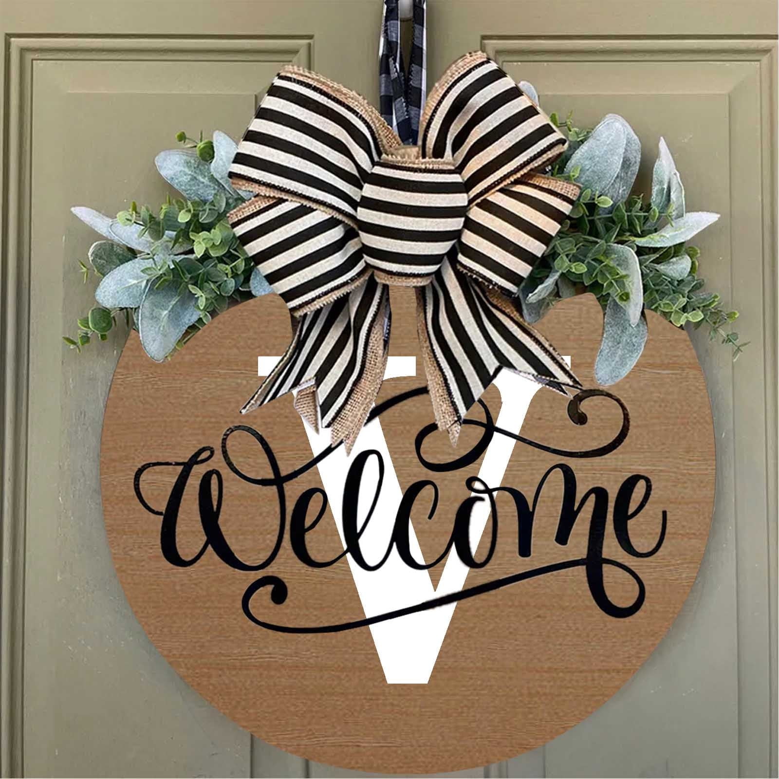 Darzheoy Initial Last Name Year Round Front Door Wreath, Welcome Sign Garland with Bow & Eucalyptus, Personalized Creative 26 Letter Farmhouse Wreath for All Seasons V - Image 2