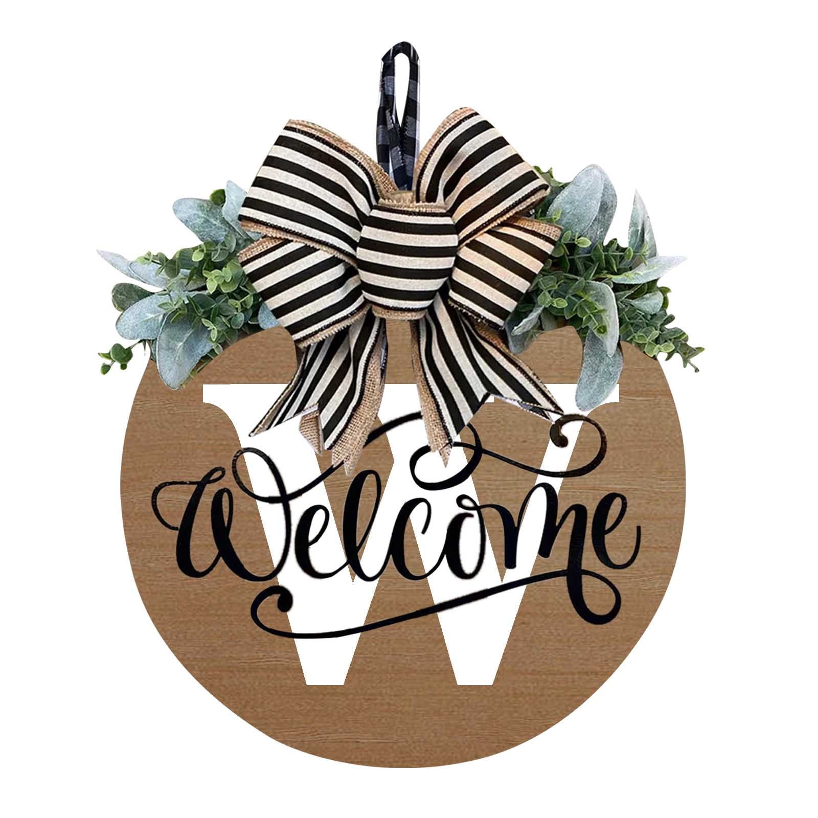Darzheoy Initial Last Name Year Round Front Door Wreath, Welcome Sign Garland with Bow & Eucalyptus, Personalized Creative 26 Letter Farmhouse Wreath for All Seasons W - Image 1