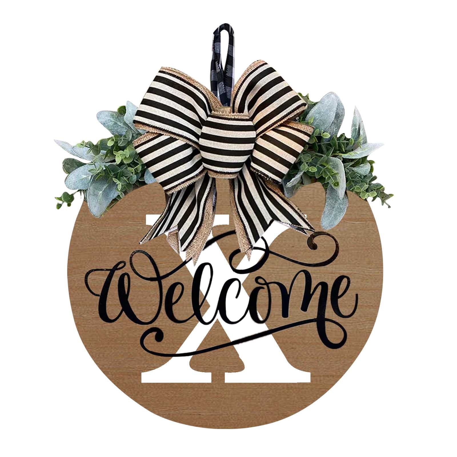 Darzheoy Initial Last Name Year Round Front Door Wreath, Welcome Sign Garland with Bow & Eucalyptus, Personalized Creative 26 Letter Farmhouse Wreath for All Seasons X - Image 1