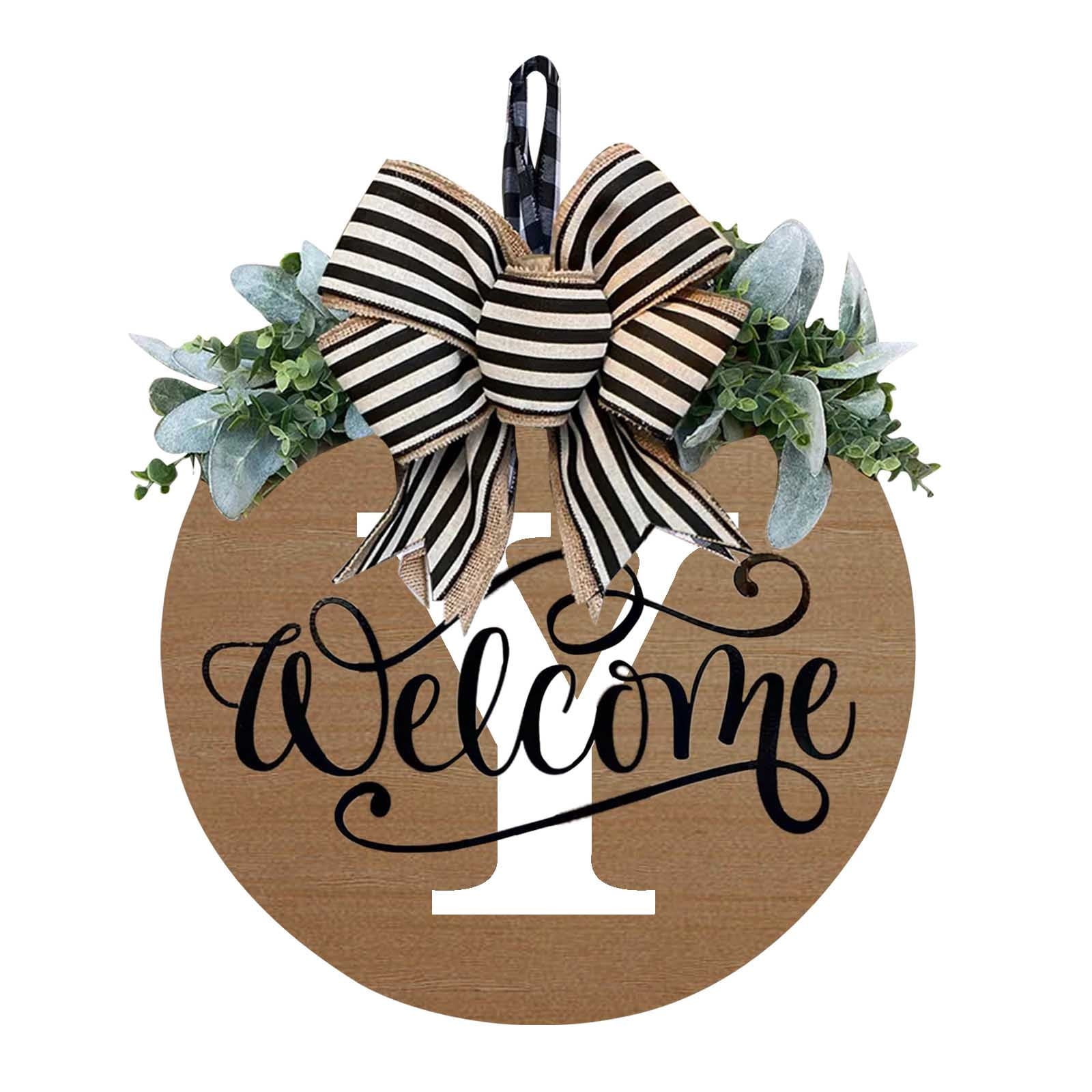 Darzheoy Initial Last Name Year Round Front Door Wreath, Welcome Sign Garland with Bow & Eucalyptus, Personalized Creative 26 Letter Farmhouse Wreath for All Seasons Y - Image 1